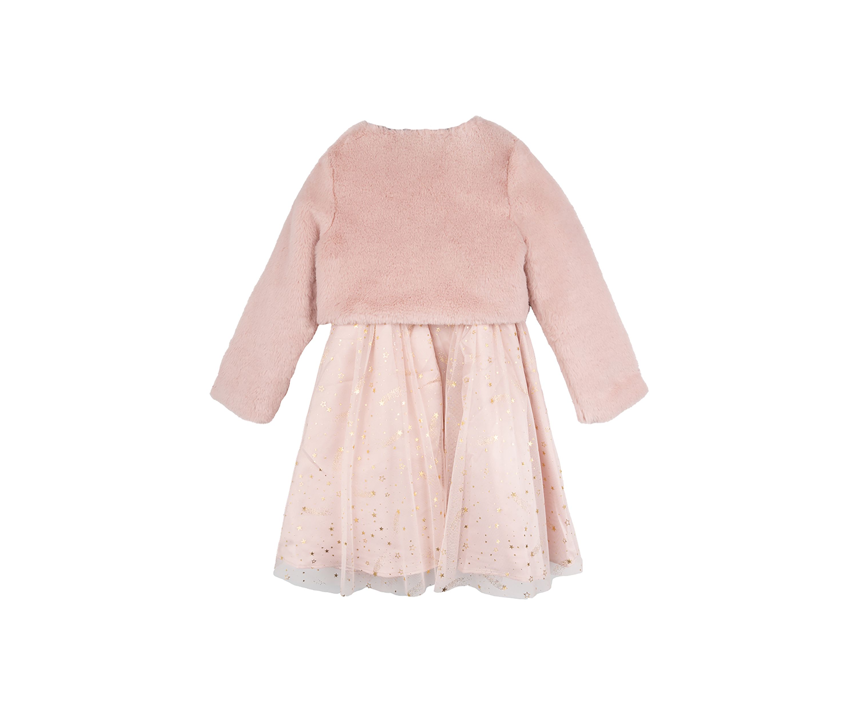 Girls 4-6x Foil Stars Dress with Matching Fur Jacket