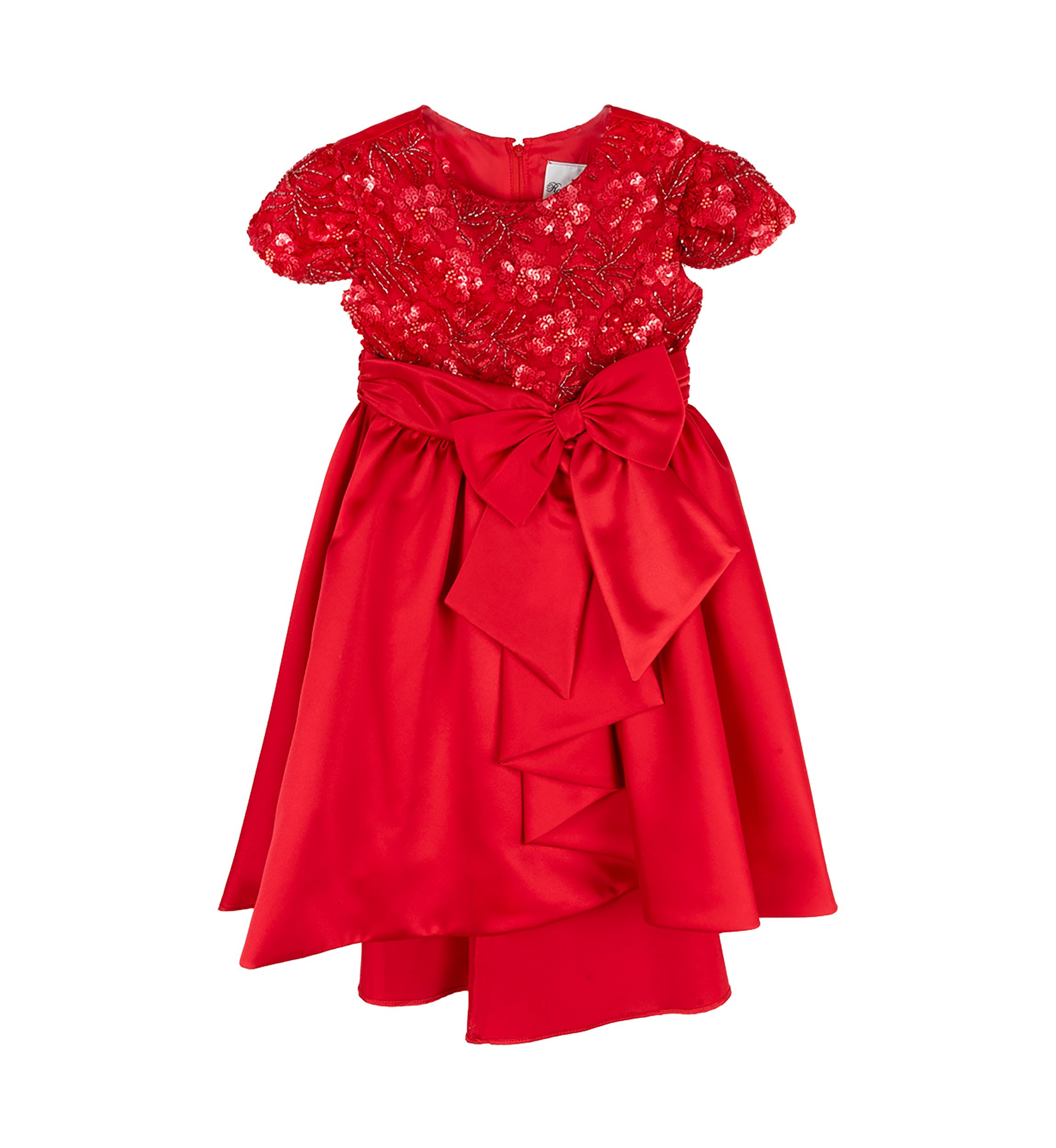 Girls 4-6x Beaded Sequined Satin Bow Dress