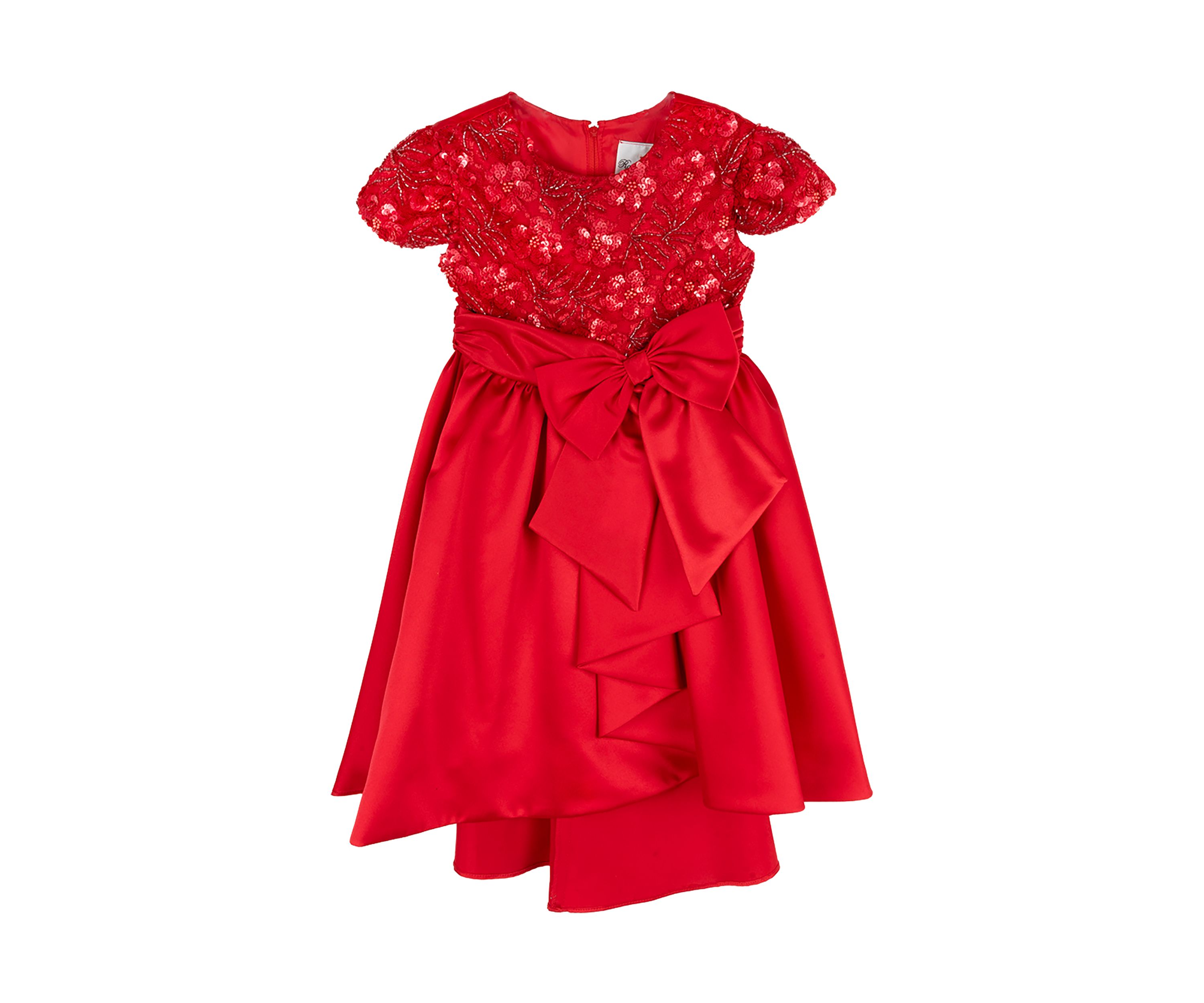Girls 4-6x Beaded Sequined Satin Bow Dress