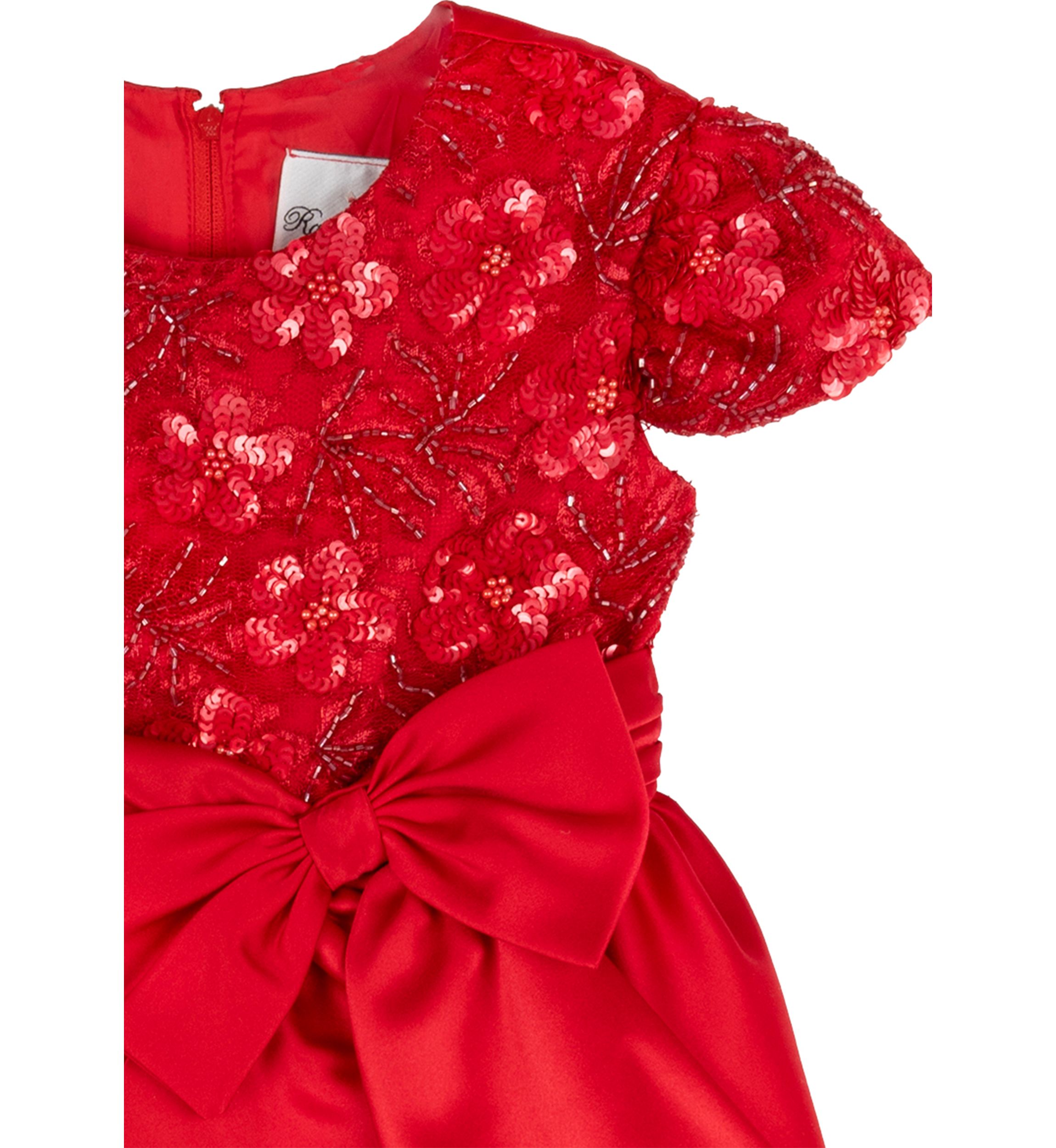 Girls 4-6x Beaded Sequined Satin Bow Dress