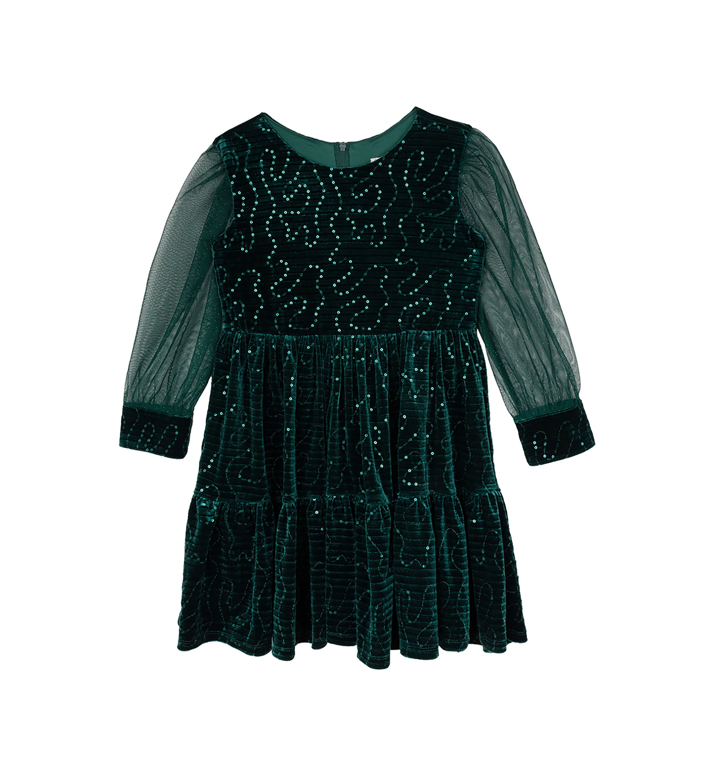 Girls 4-6x Sequin Mesh Sleeve Velvet Dress