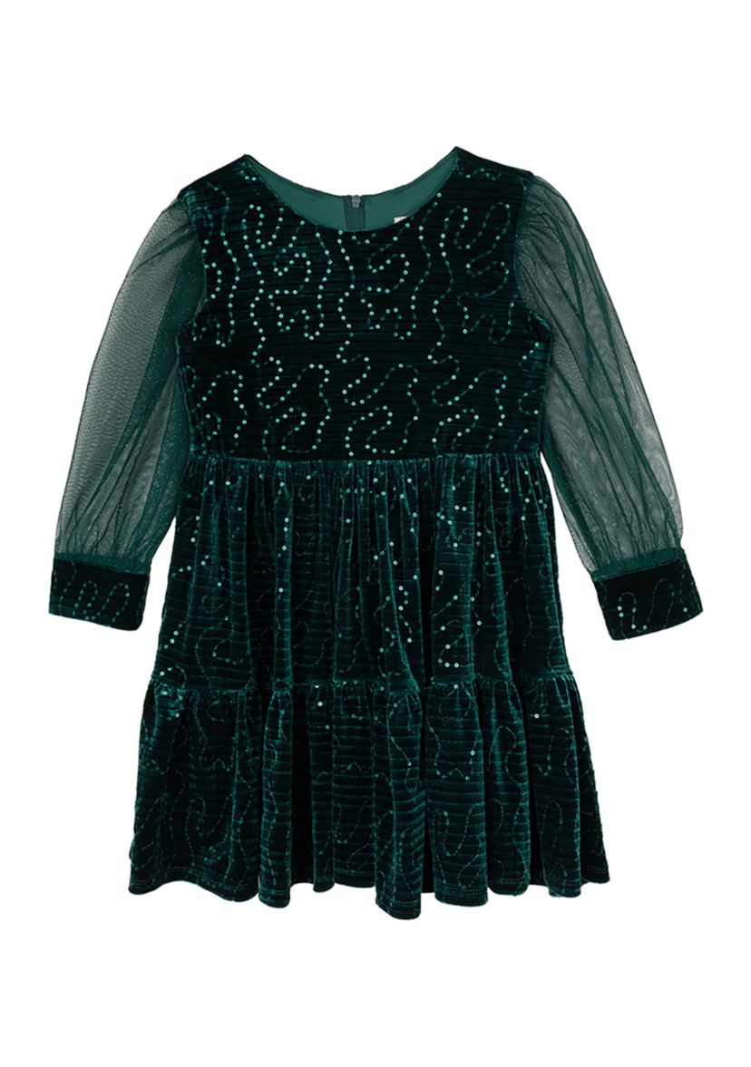 Girls 4-6x Sequin Mesh Sleeve Velvet Dress