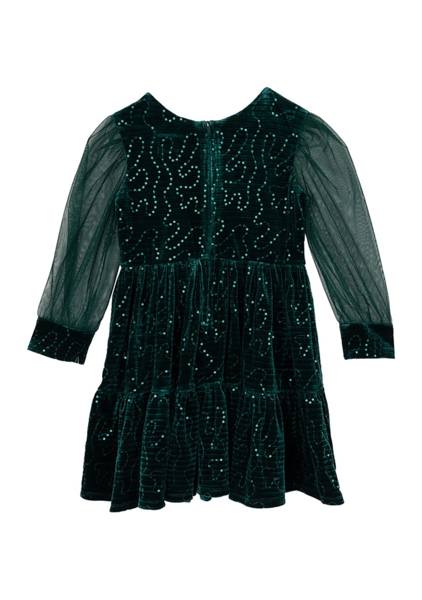 Girls 4-6x Sequin Mesh Sleeve Velvet Dress