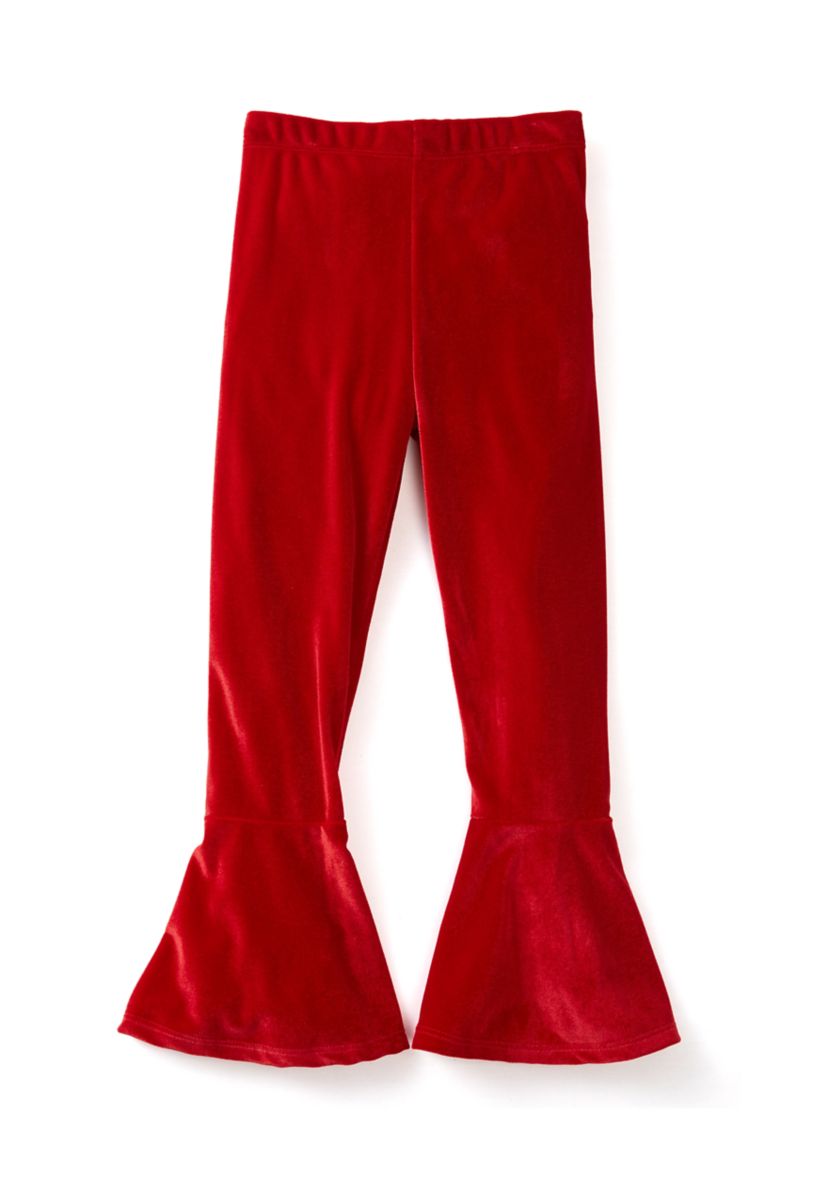 Girls 4-6x Rib Knit Merry and Bright Top with Velvet Pants and Scrunchie 