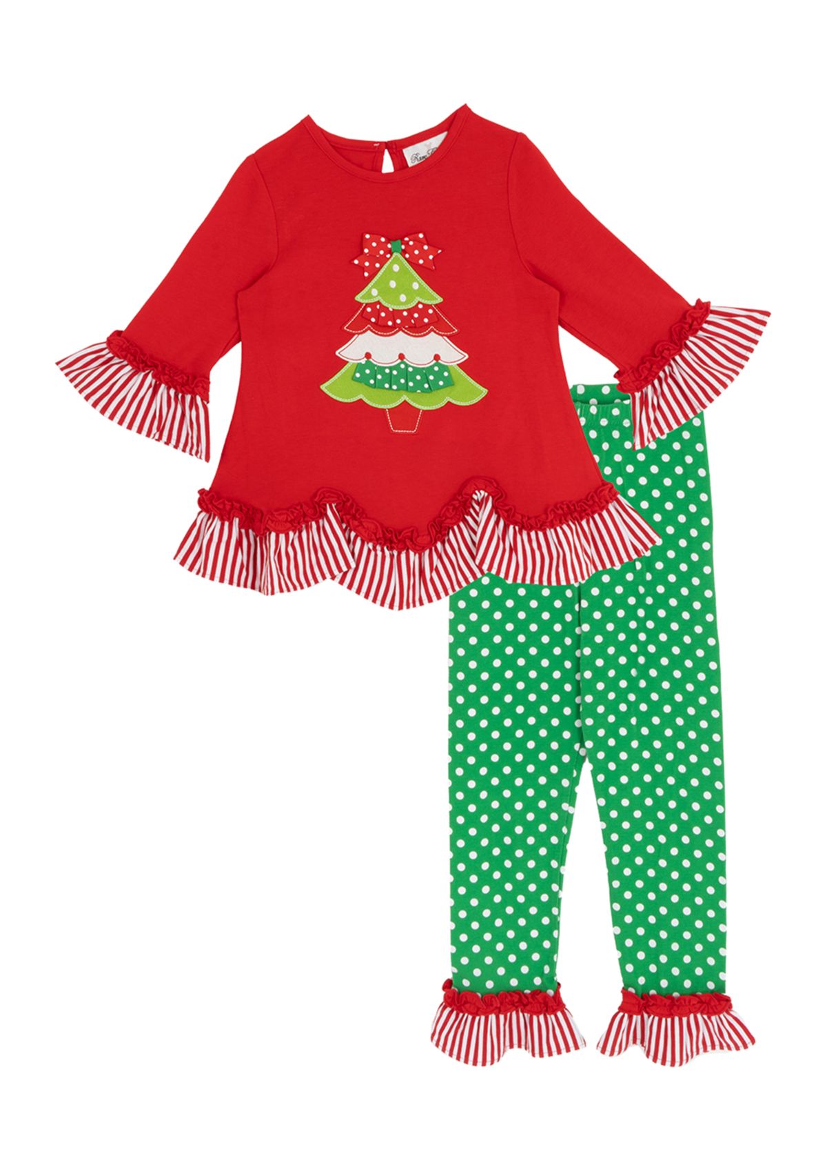 Girls 4-6x Tree Graphic Bell Sleeve Top and Dot Legging Set 