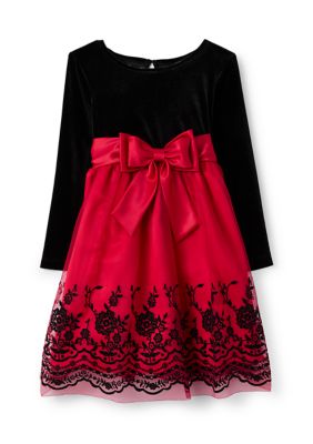 Rare Editions Girls 4-6x Velvet Flocked Mesh Skirt Dress, Red