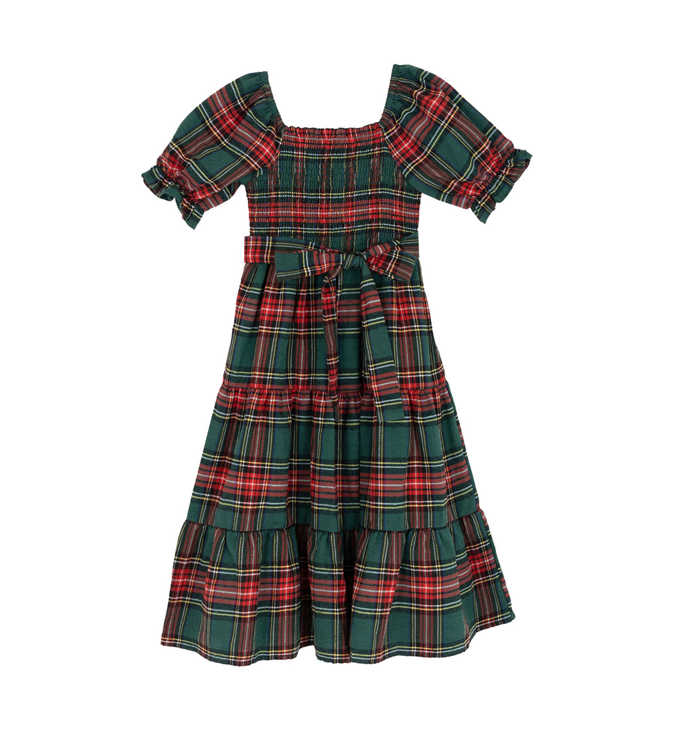slim fit dress slacks Lil Cactus Red & Green Plaid Christmas Tree Smocked Bishop Dress – Copper  Lane Gifts & Interiors main image 1