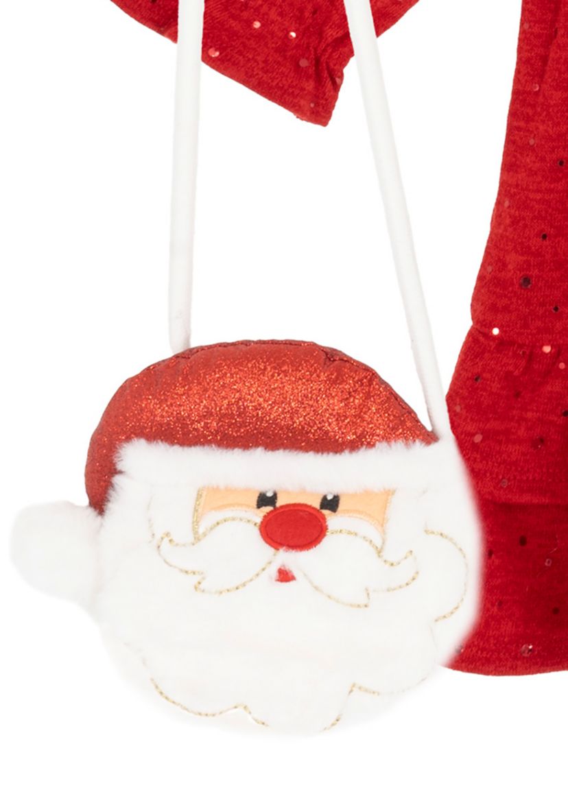 Girls 4-6x Red Glitter Ruffle Dress with Santa Handbag