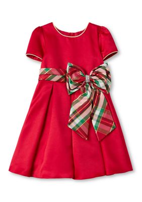 Rare Editions Girls 4-6x Satin Plaid Sash Dress, Red, 5