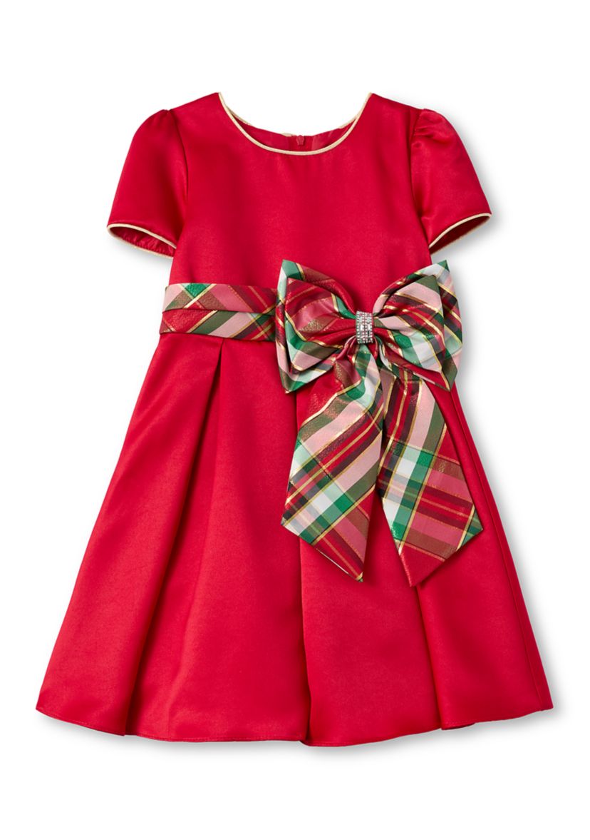 Girls 4-6x Satin Plaid Sash Dress