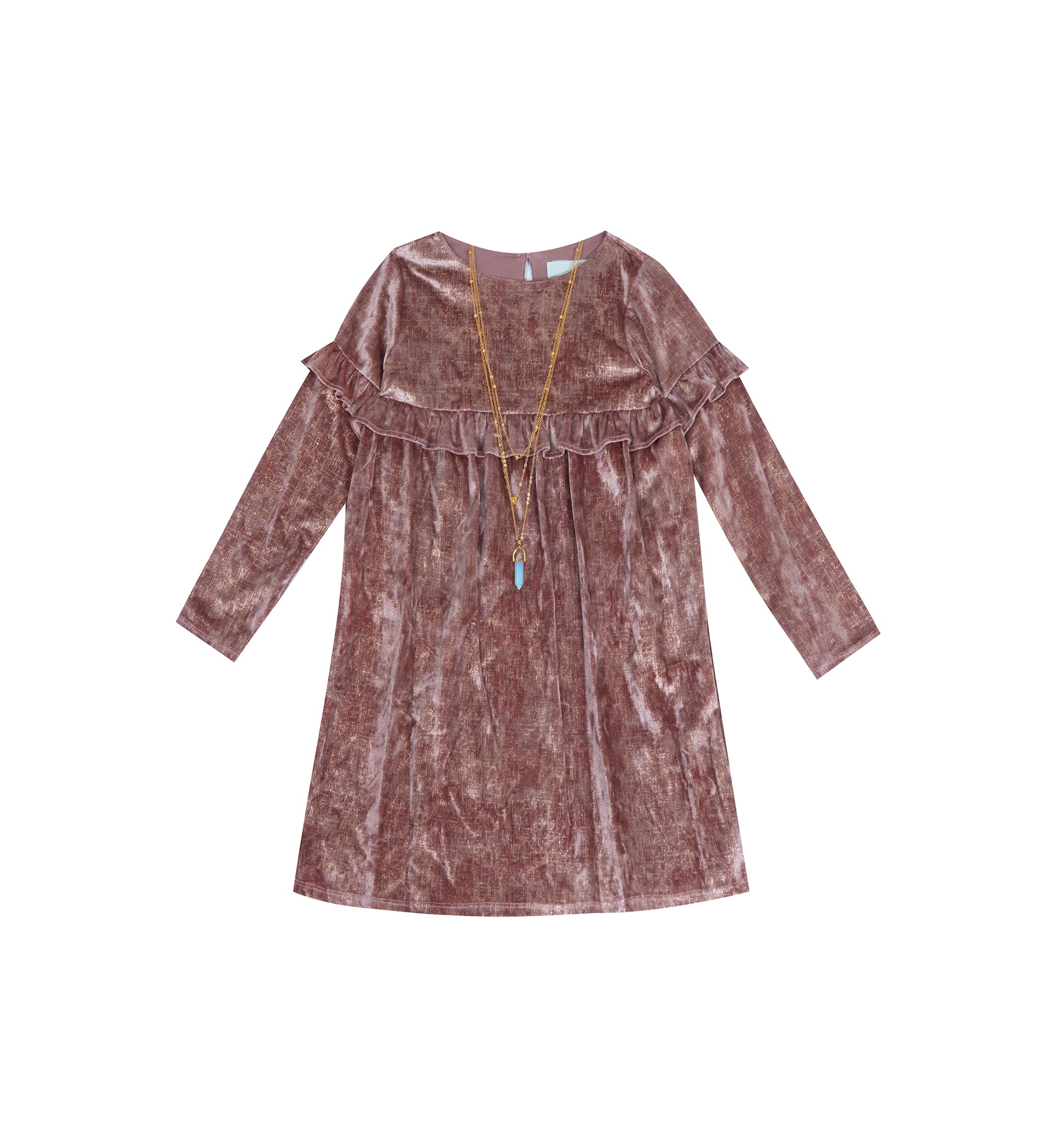 Girls 7-16 Crushed Velvet Babydoll Dress with Necklace 