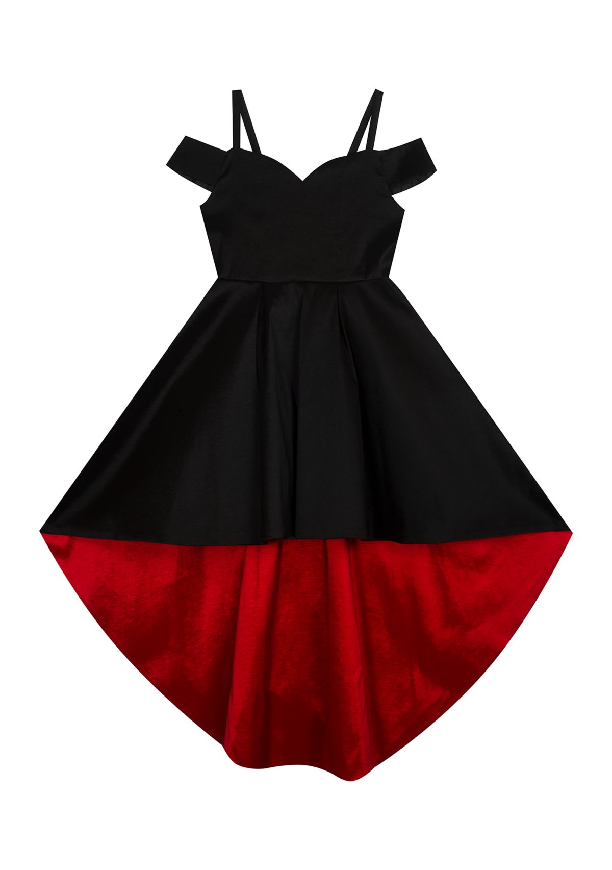 Girls 7-16 Black Taffeta High Low Dress with Red Lining