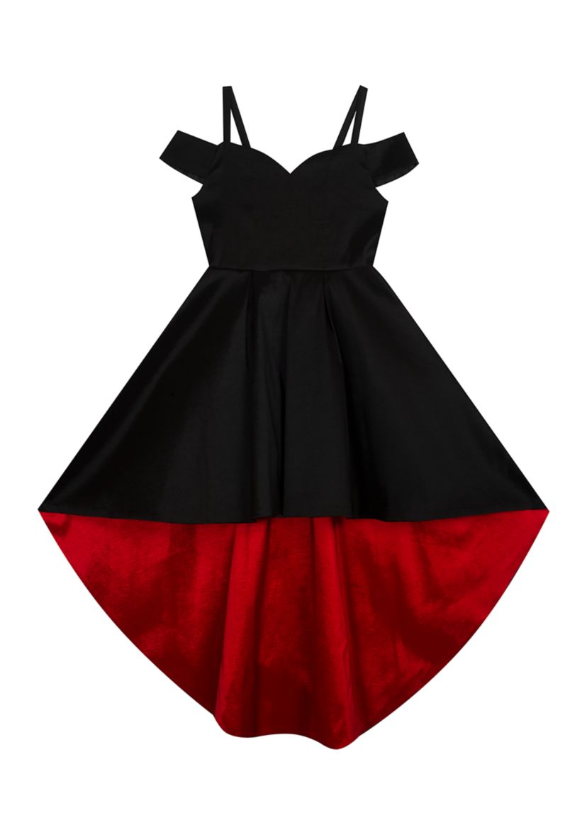Girls 7-16 Black Taffeta High Low Dress with Red Lining