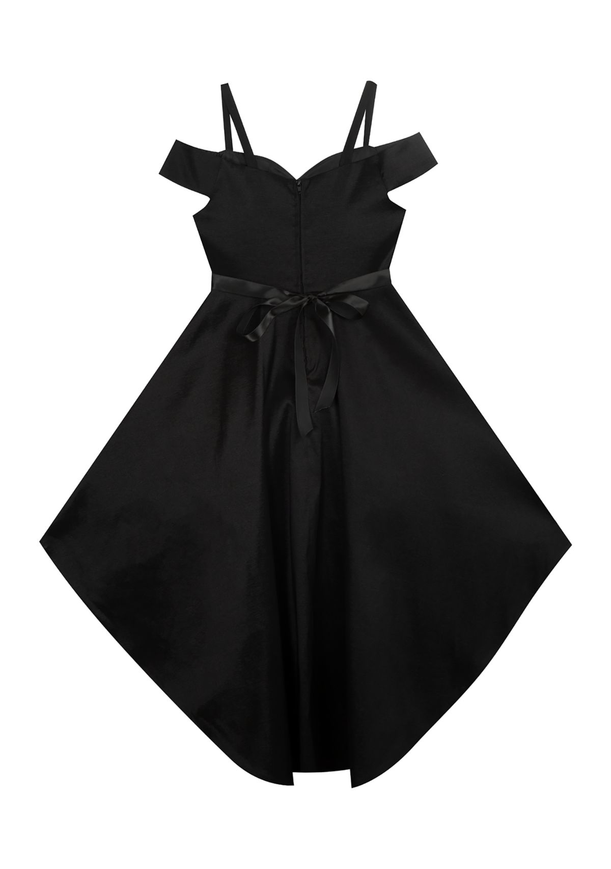 Girls 7-16 Black Taffeta High Low Dress with Red Lining