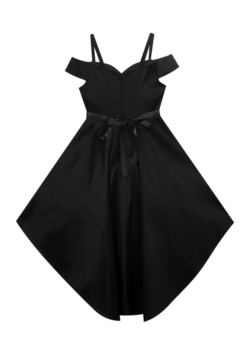 Girls 7-16 Black Taffeta High Low Dress with Red Lining