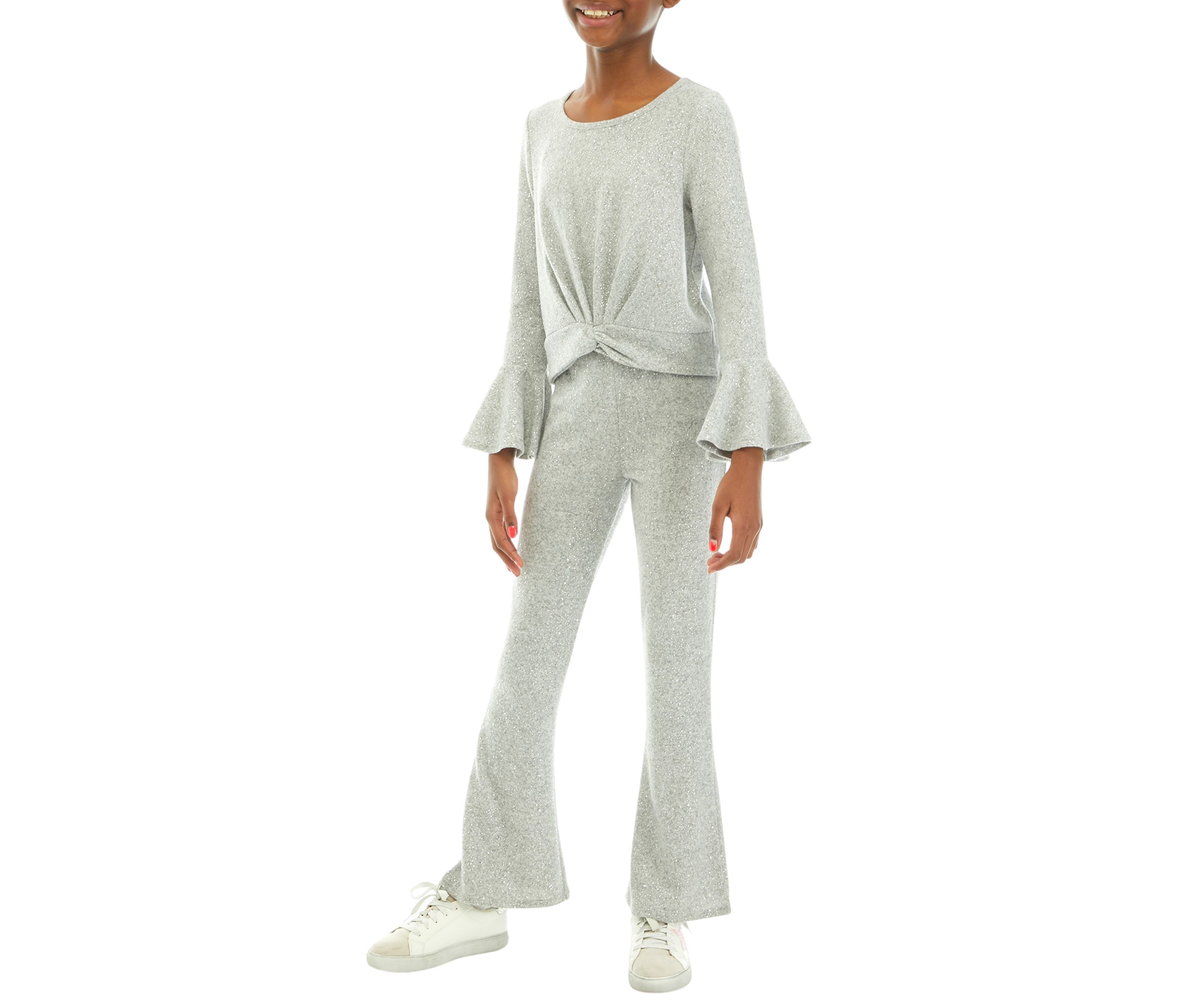 Girls 7-16 Bell Sleeve Twist Top and Flare Pants Set