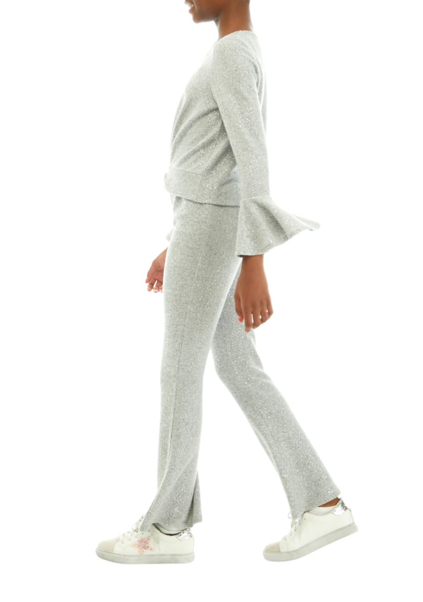 Girls 7-16 Bell Sleeve Twist Top and Flare Pants Set