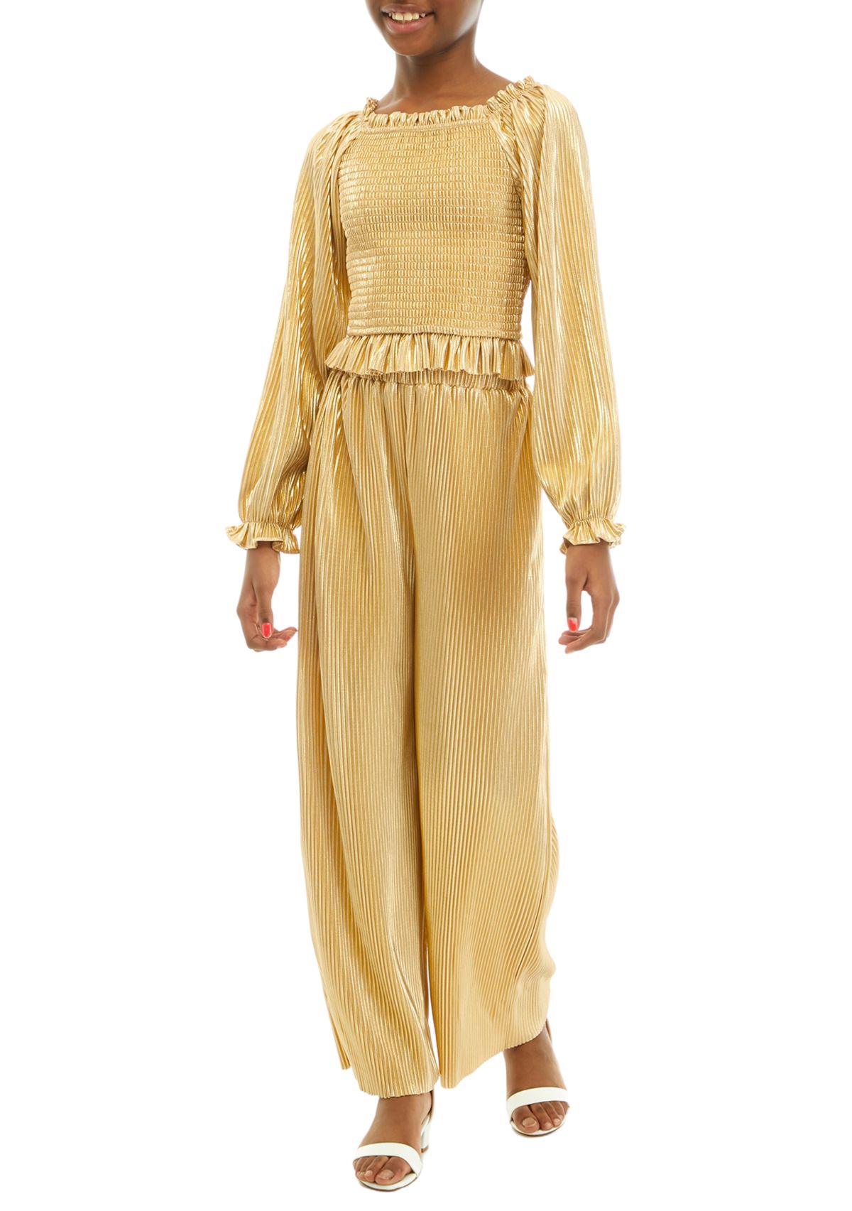 Girls 7-16 Long Sleeve Foil Top and Matching Pant Set 