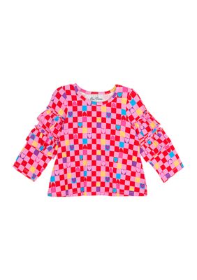 Girls 7-16 Long Sleeve Knit Checkered Print Top