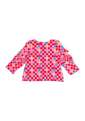 Girls 7-16 Long Sleeve Knit Checkered Print Top