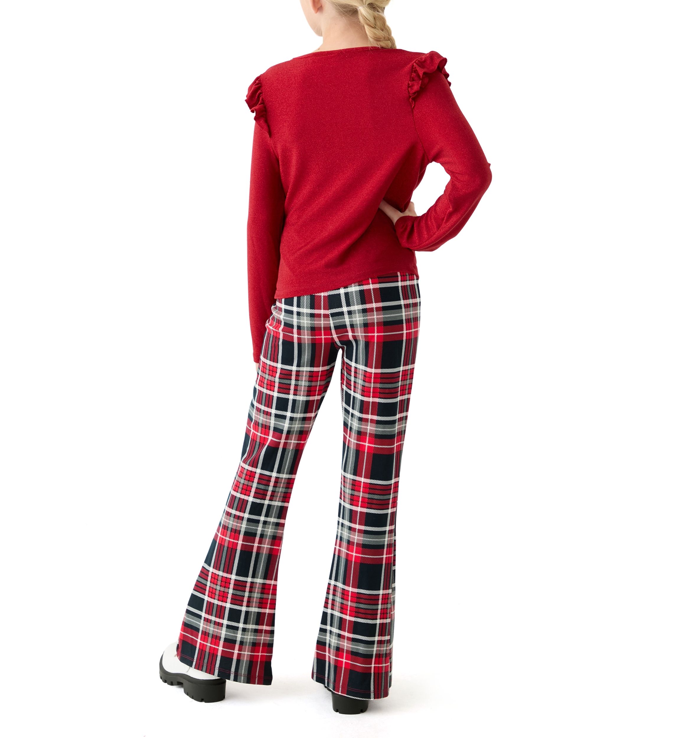 Girls 7-16 Ribbed Knit Top and Printed Flare Pants Set