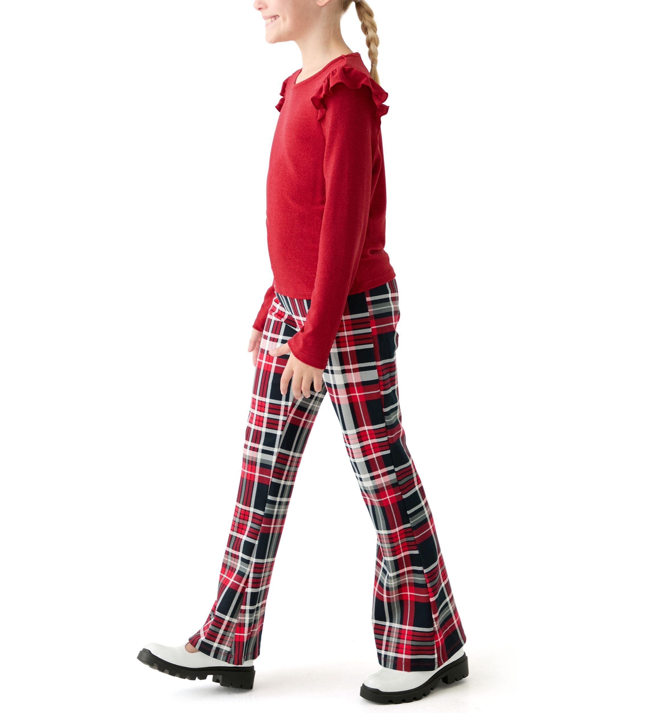 Girls 7-16 Ribbed Knit Top and Printed Flare Pants Set