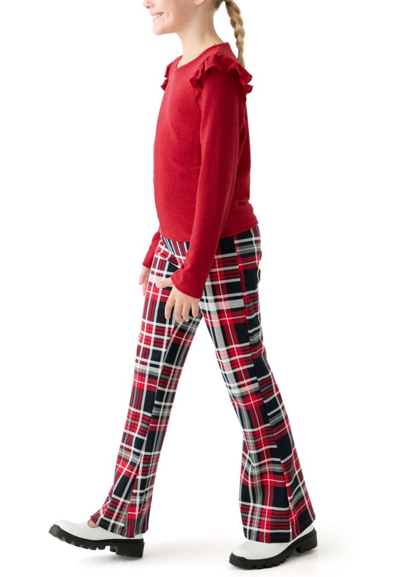 Girls 7-16 Ribbed Knit Top and Printed Flare Pants Set