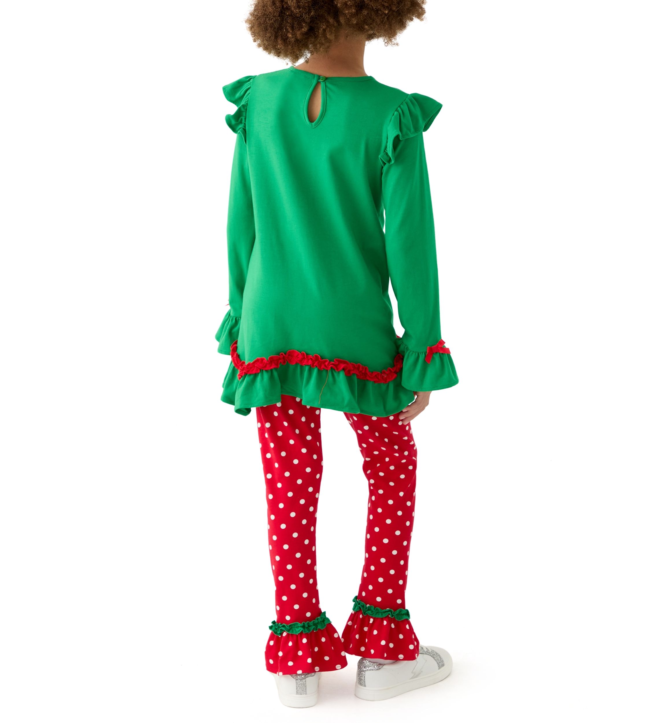 Girls 7-16 Santa Appliqué Knit Top and Printed Leggings Set