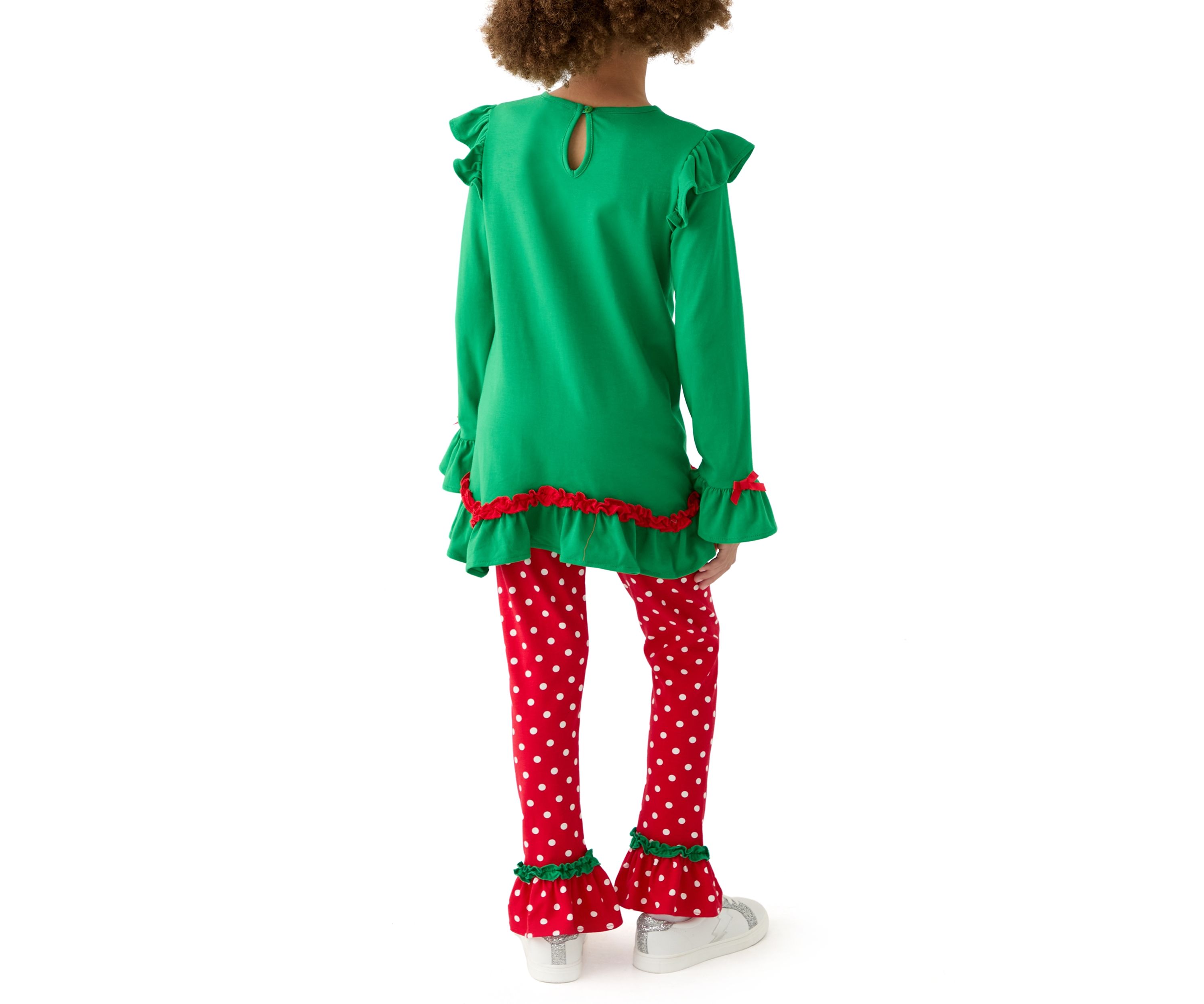 Girls 7-16 Santa Appliqué Knit Top and Printed Leggings Set