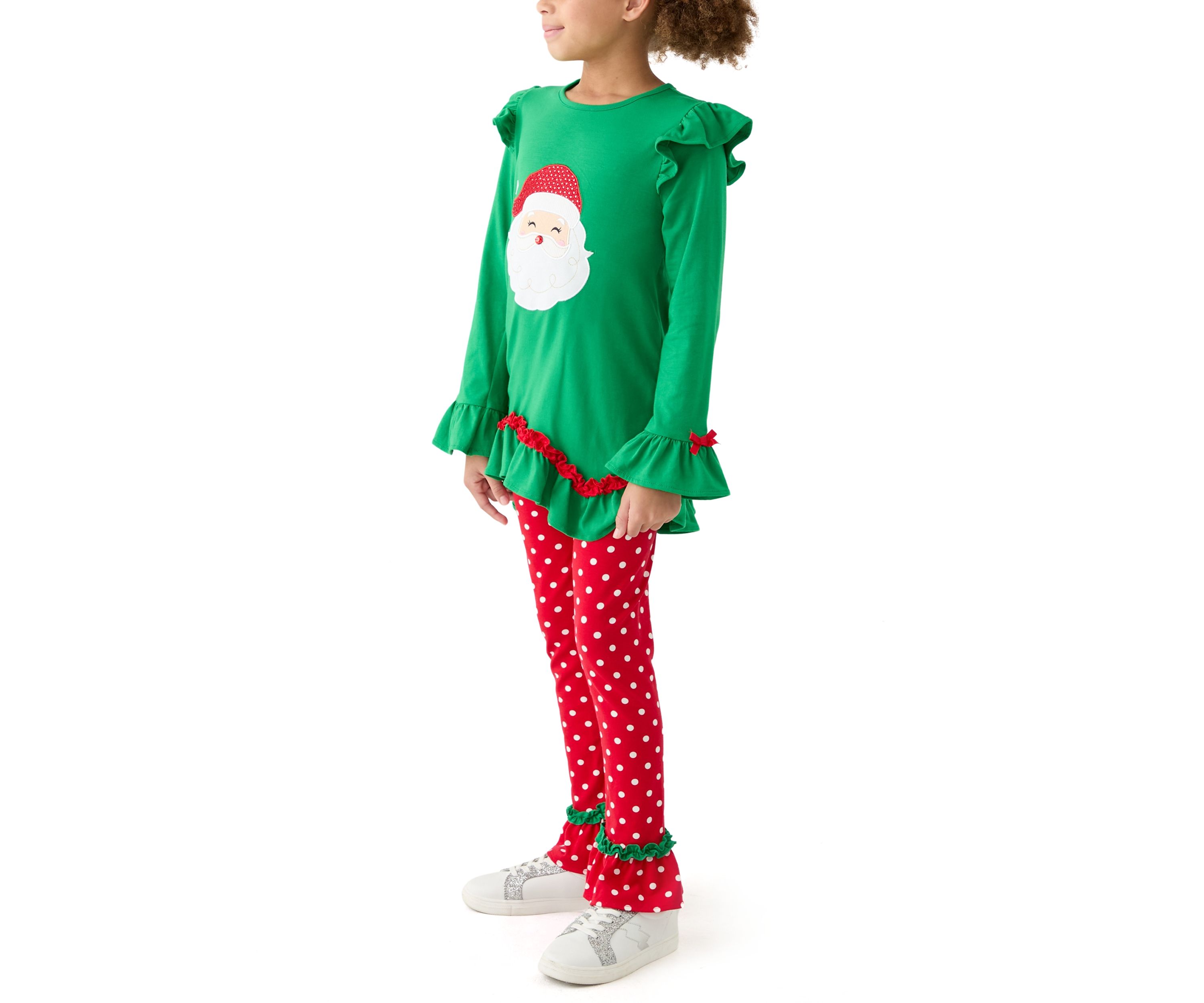 Girls 7-16 Santa Appliqué Knit Top and Printed Leggings Set