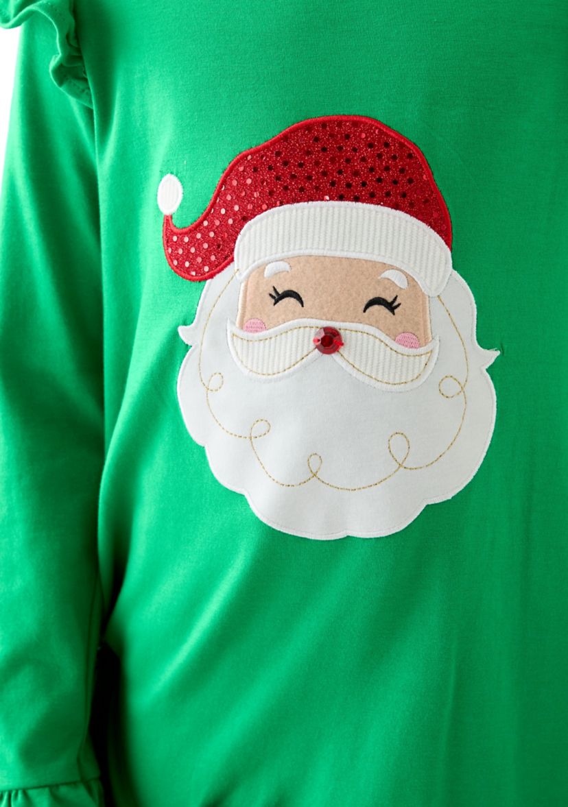 Girls 7-16 Santa Appliqué Knit Top and Printed Leggings Set
