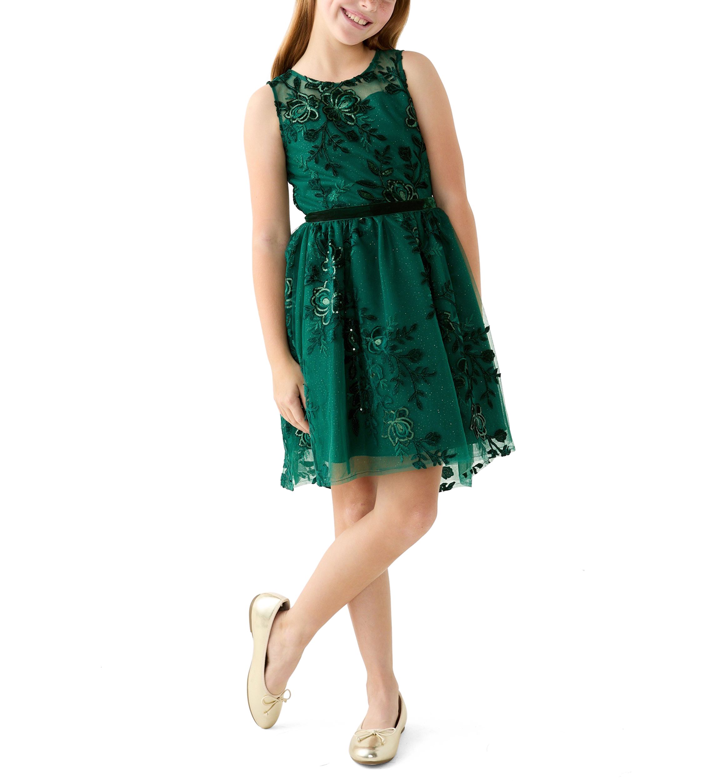 Girls 7-16 Velvet Sequin Floral Dress
