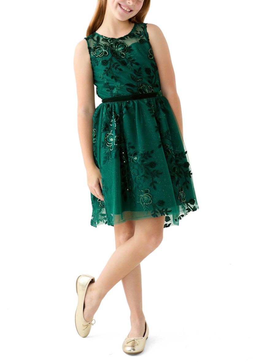 Girls 7-16 Velvet Sequin Floral Dress