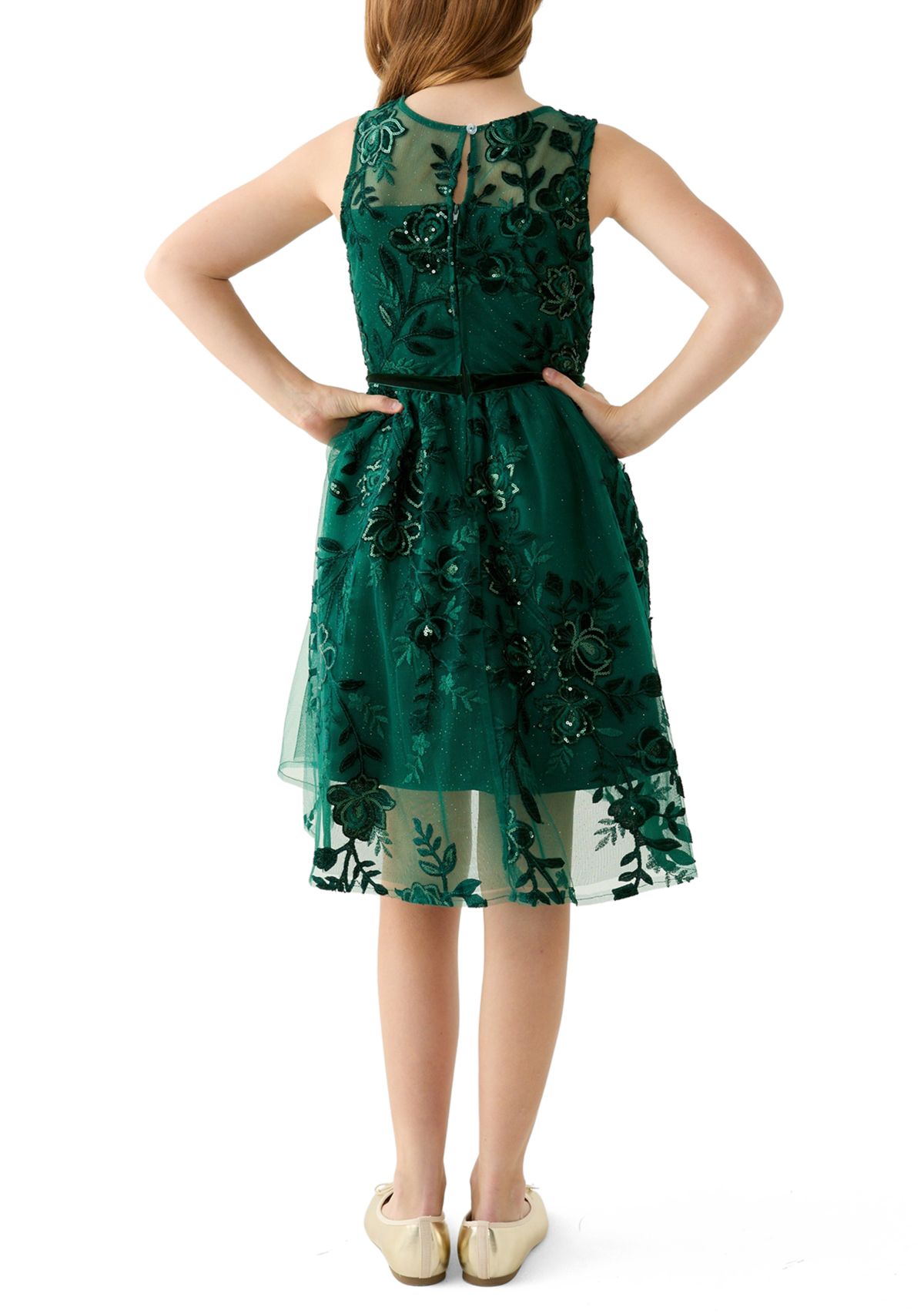 Girls 7-16 Velvet Sequin Floral Dress