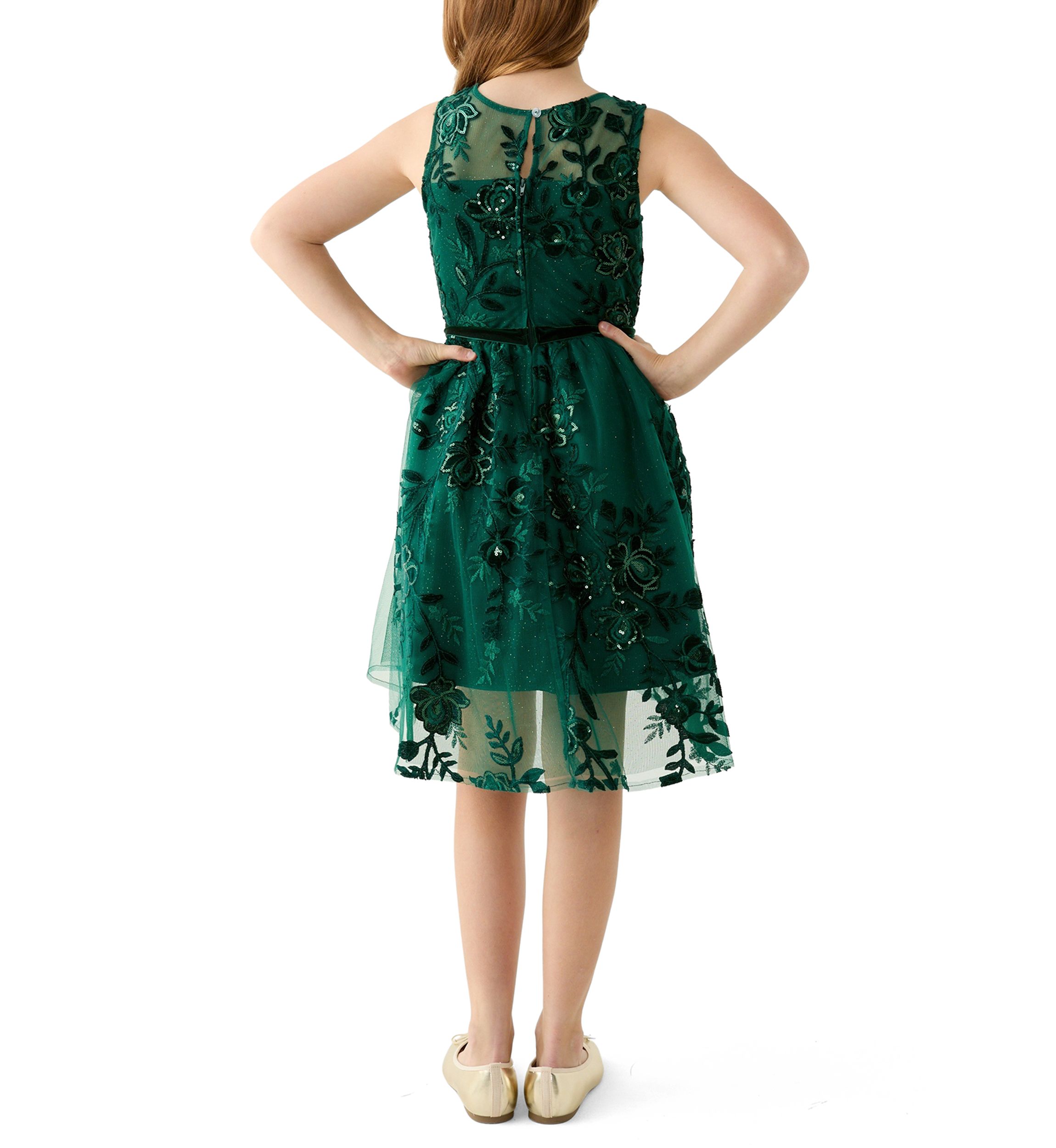 Girls 7-16 Velvet Sequin Floral Dress