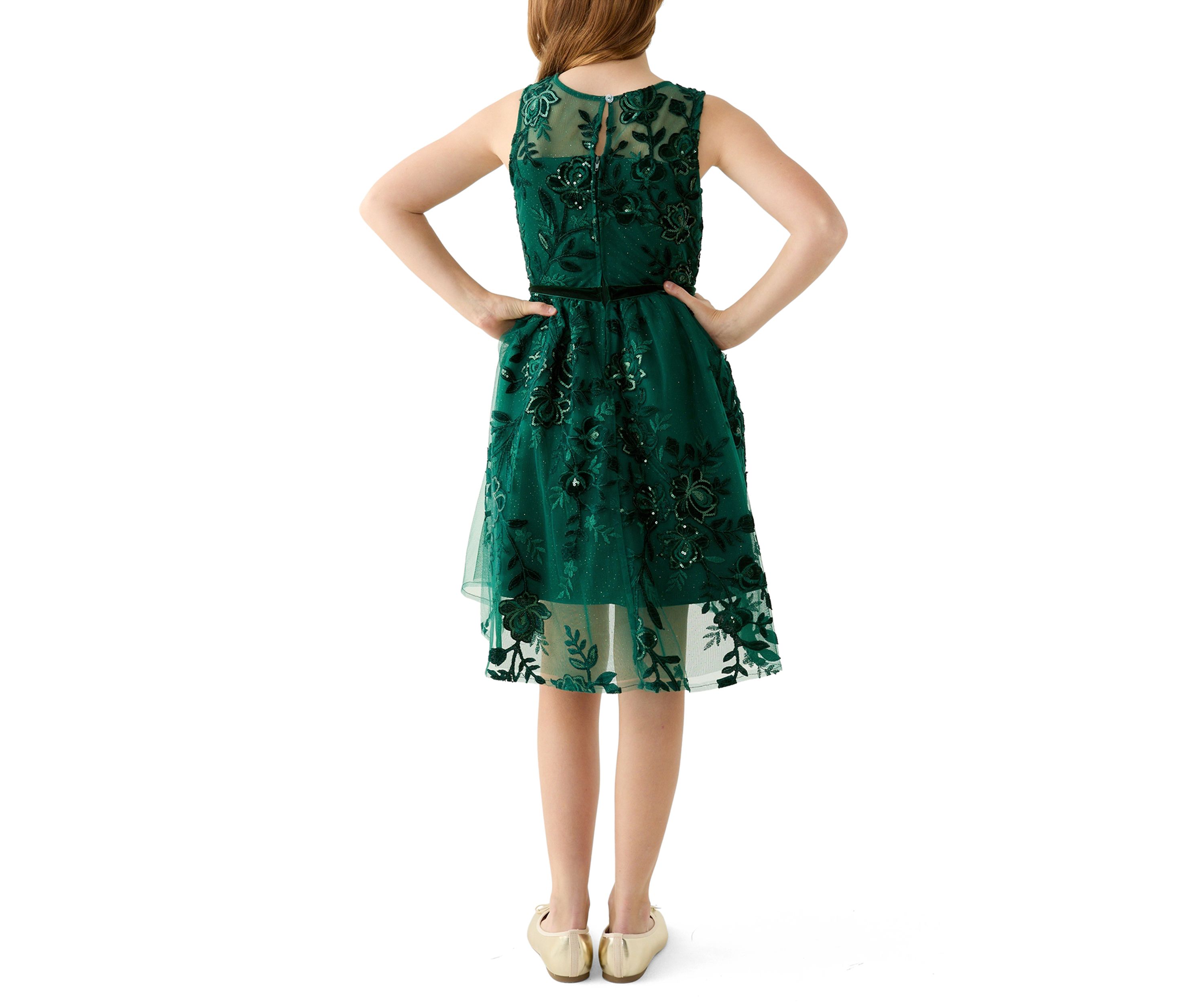 Girls 7-16 Velvet Sequin Floral Dress