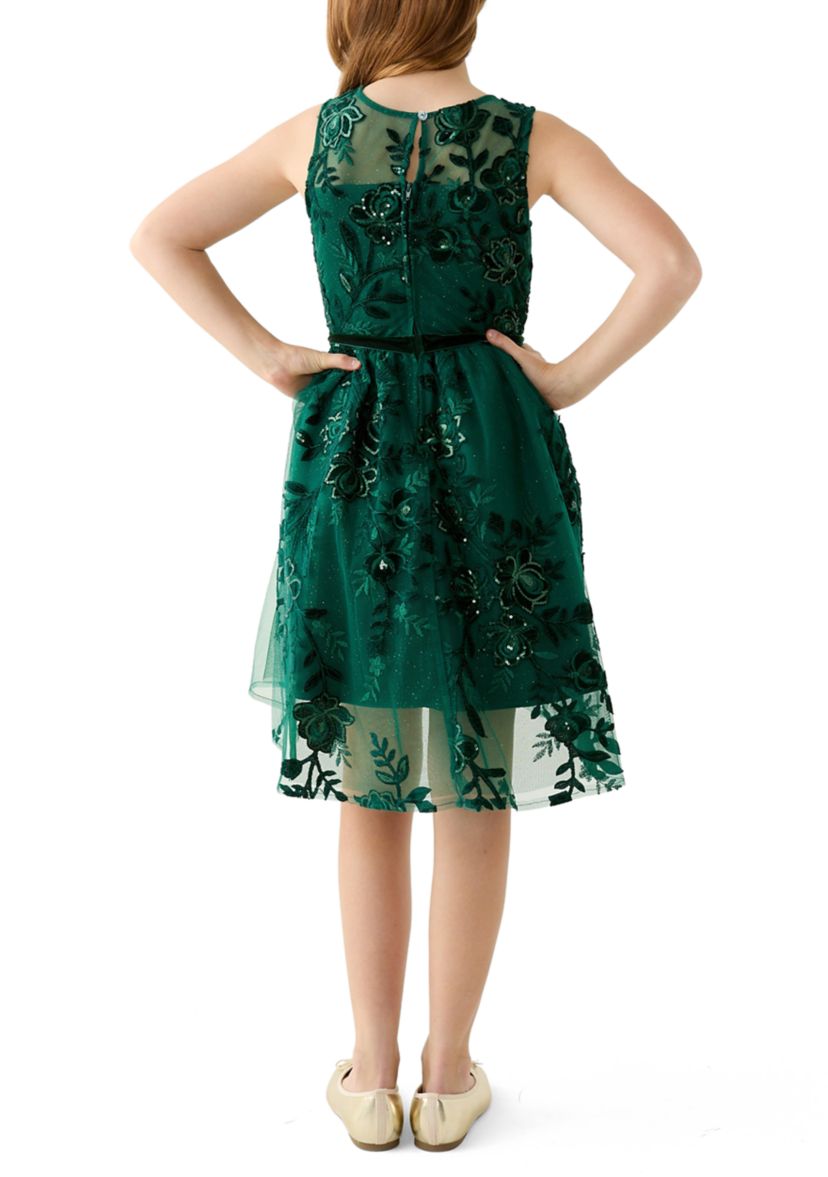 Girls 7-16 Velvet Sequin Floral Dress