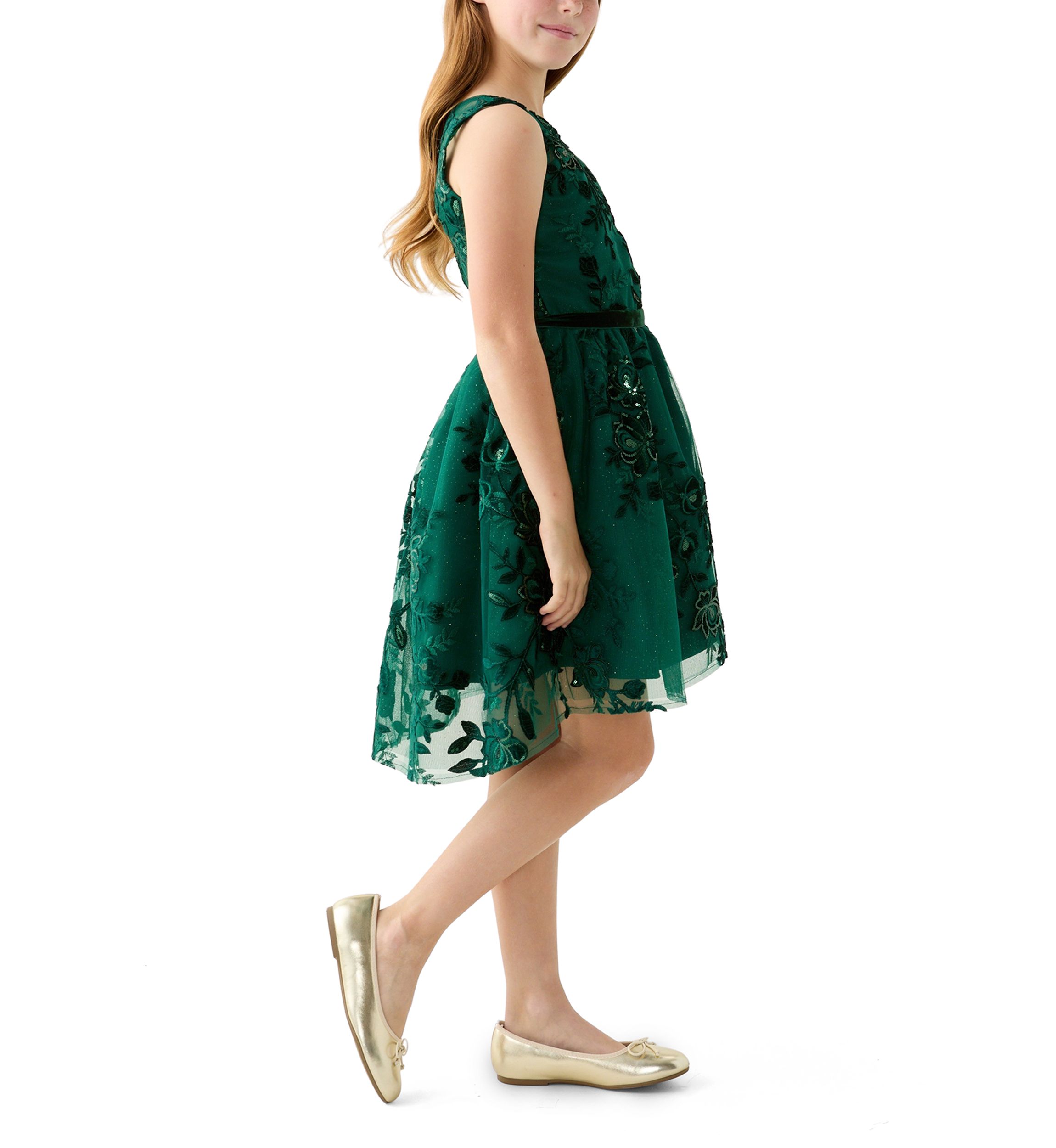 Girls 7-16 Velvet Sequin Floral Dress