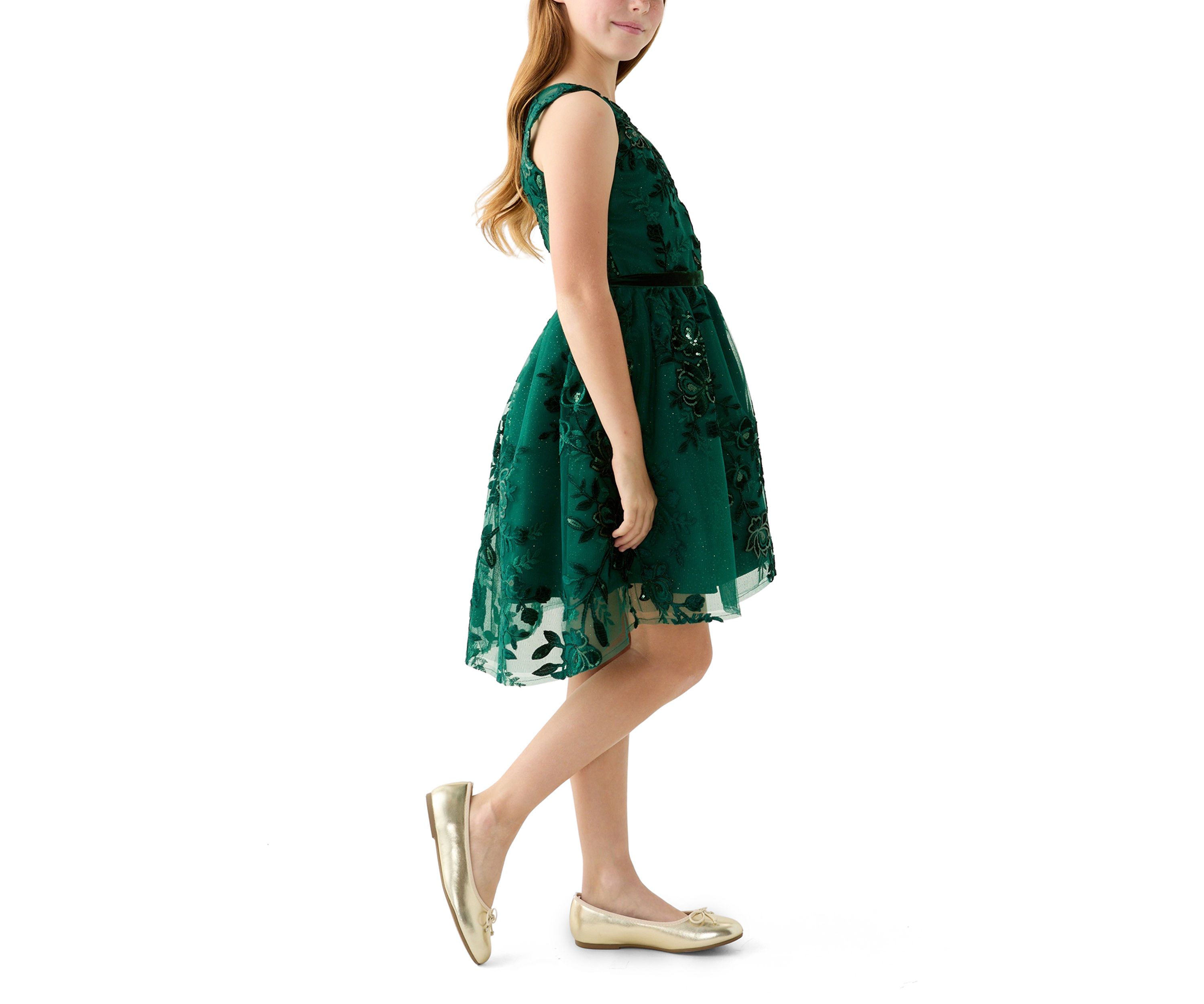 Girls 7-16 Velvet Sequin Floral Dress