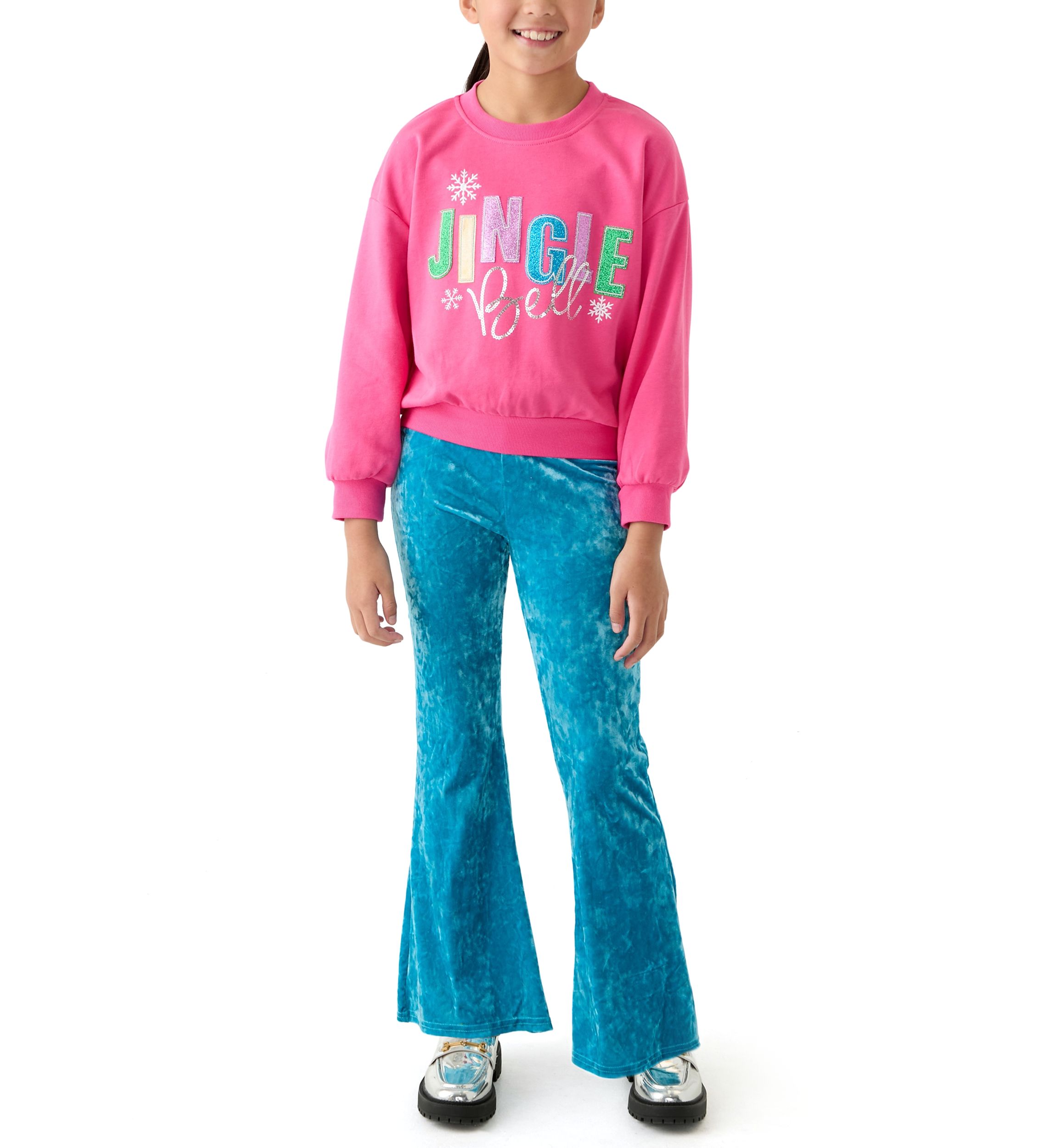 Girls 7-16 French Terry Sweatshirt and Velvet Pants Set