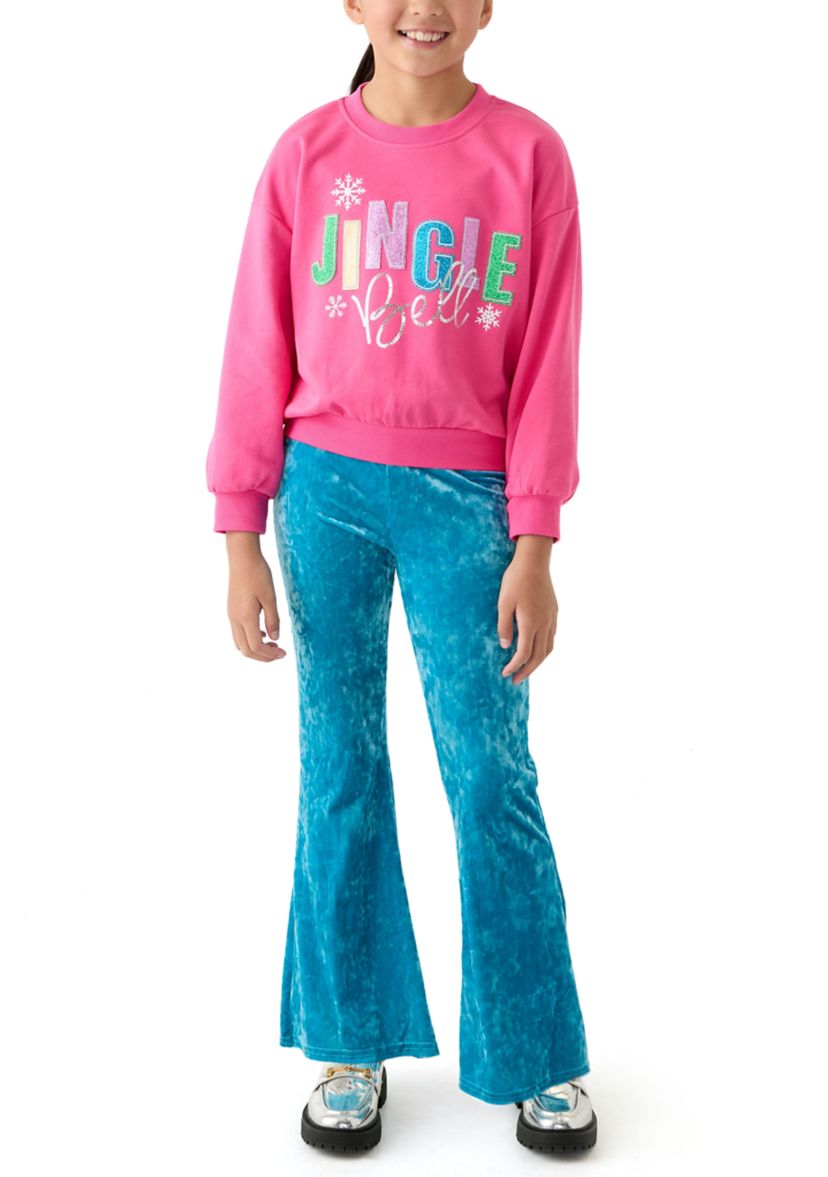 Girls 7-16 French Terry Sweatshirt and Velvet Pants Set
