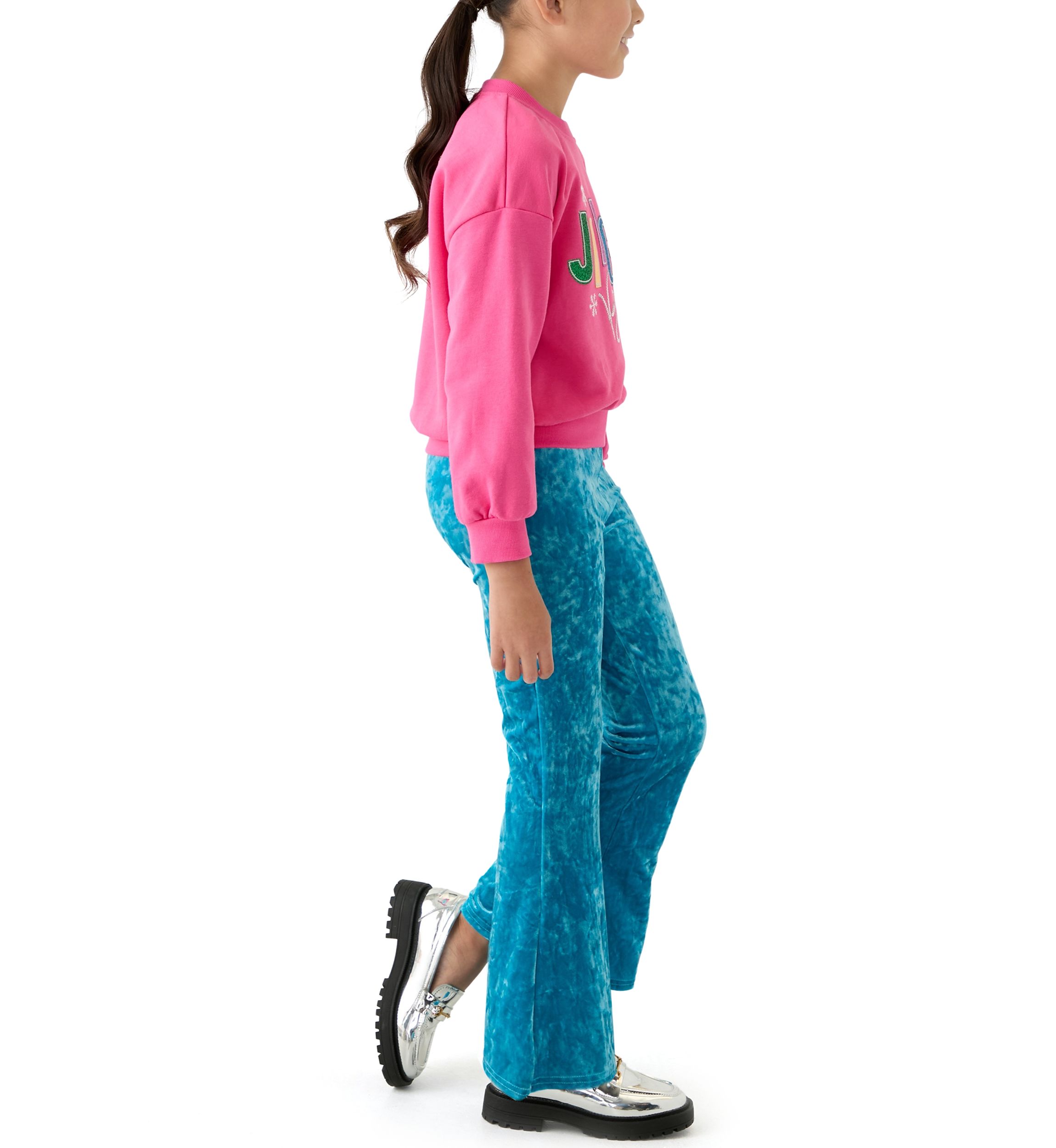 Girls 7-16 French Terry Sweatshirt and Velvet Pants Set