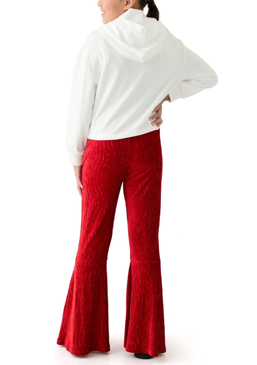 Girls 7-16 2 Piece Graphic Hoodie and Textured Velvet Flare Pants