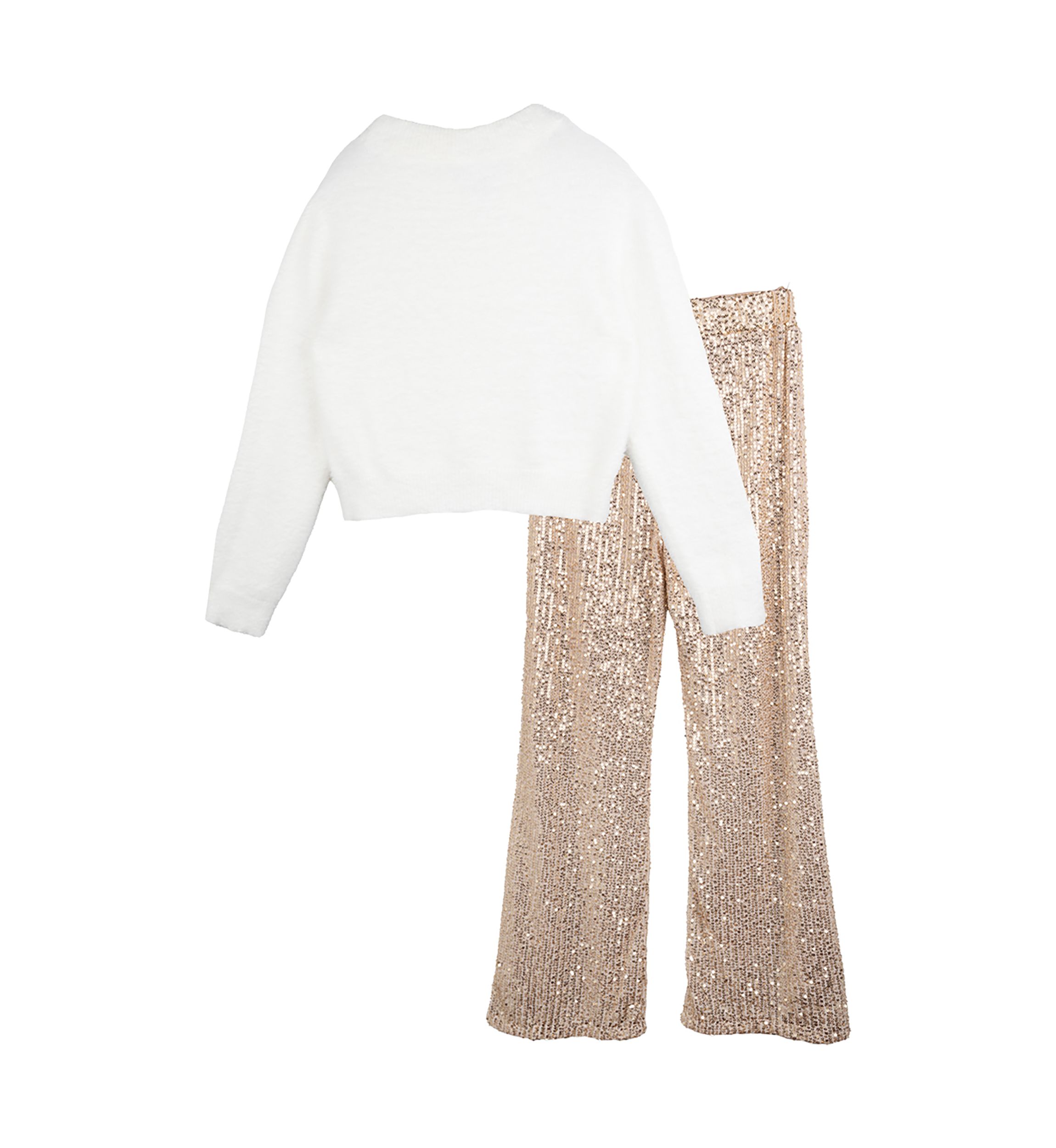 Girls 7-16 Fuzzy Sweater and Sequin Pants with Headband Set