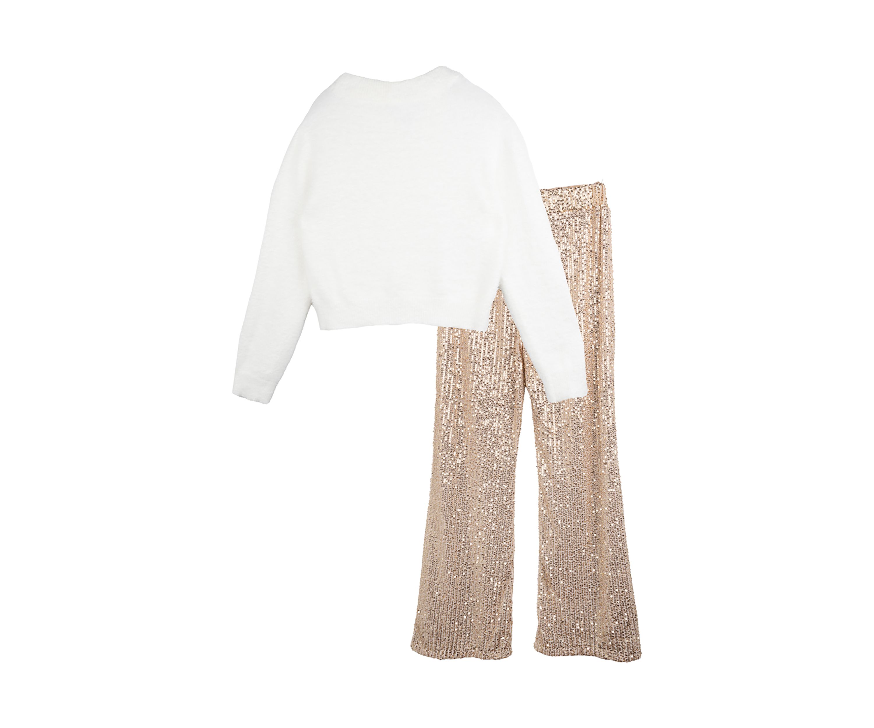 Girls 7-16 Fuzzy Sweater and Sequin Pants with Headband Set
