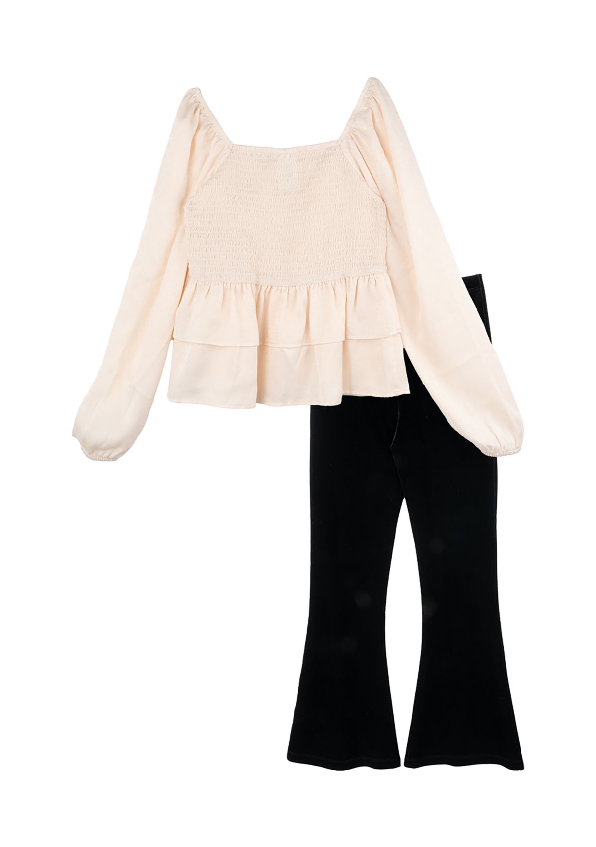Girls 7-16 Smocked Babydoll Top and Velvet Pants Set