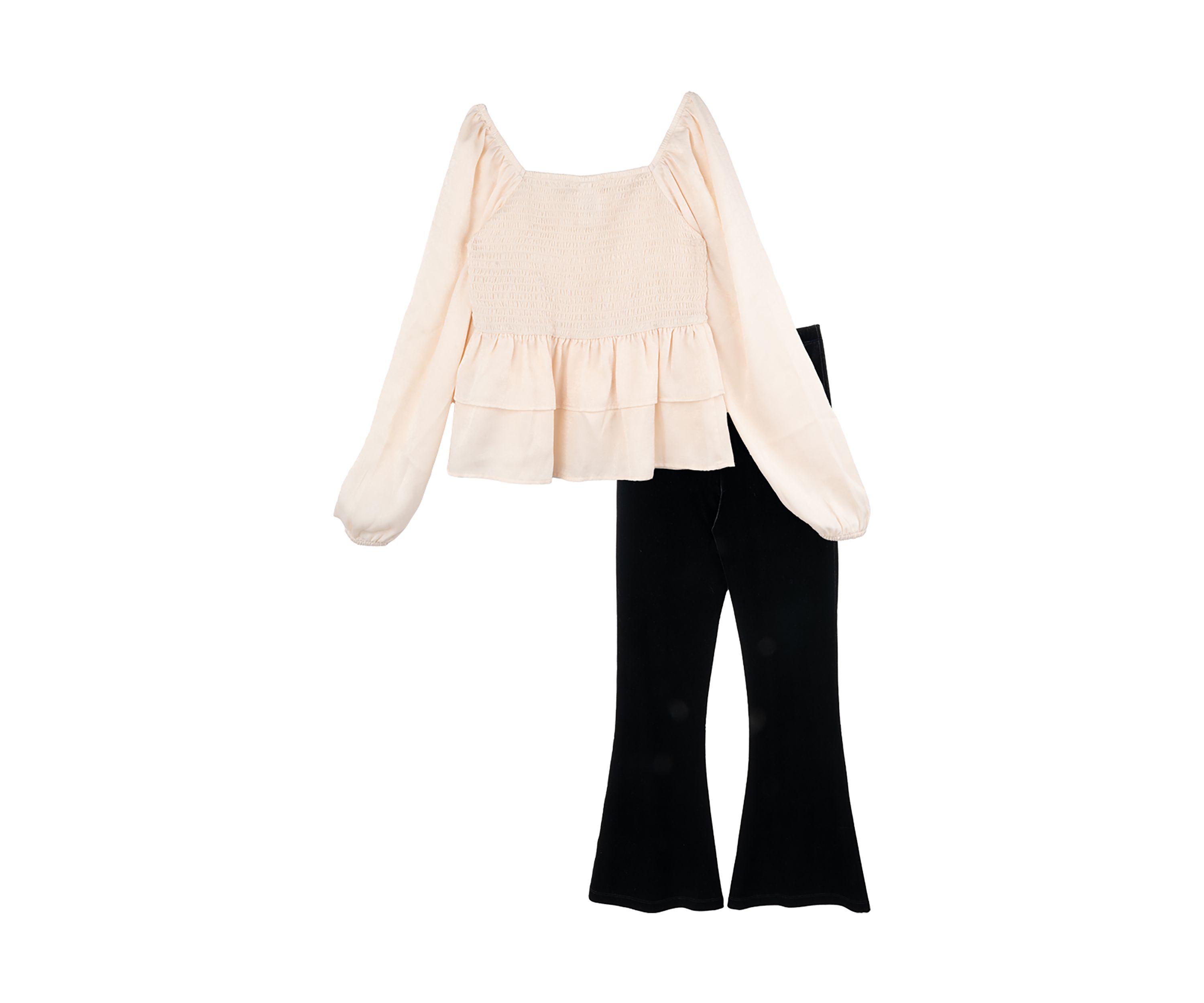 Girls 7-16 Smocked Babydoll Top and Velvet Pants Set