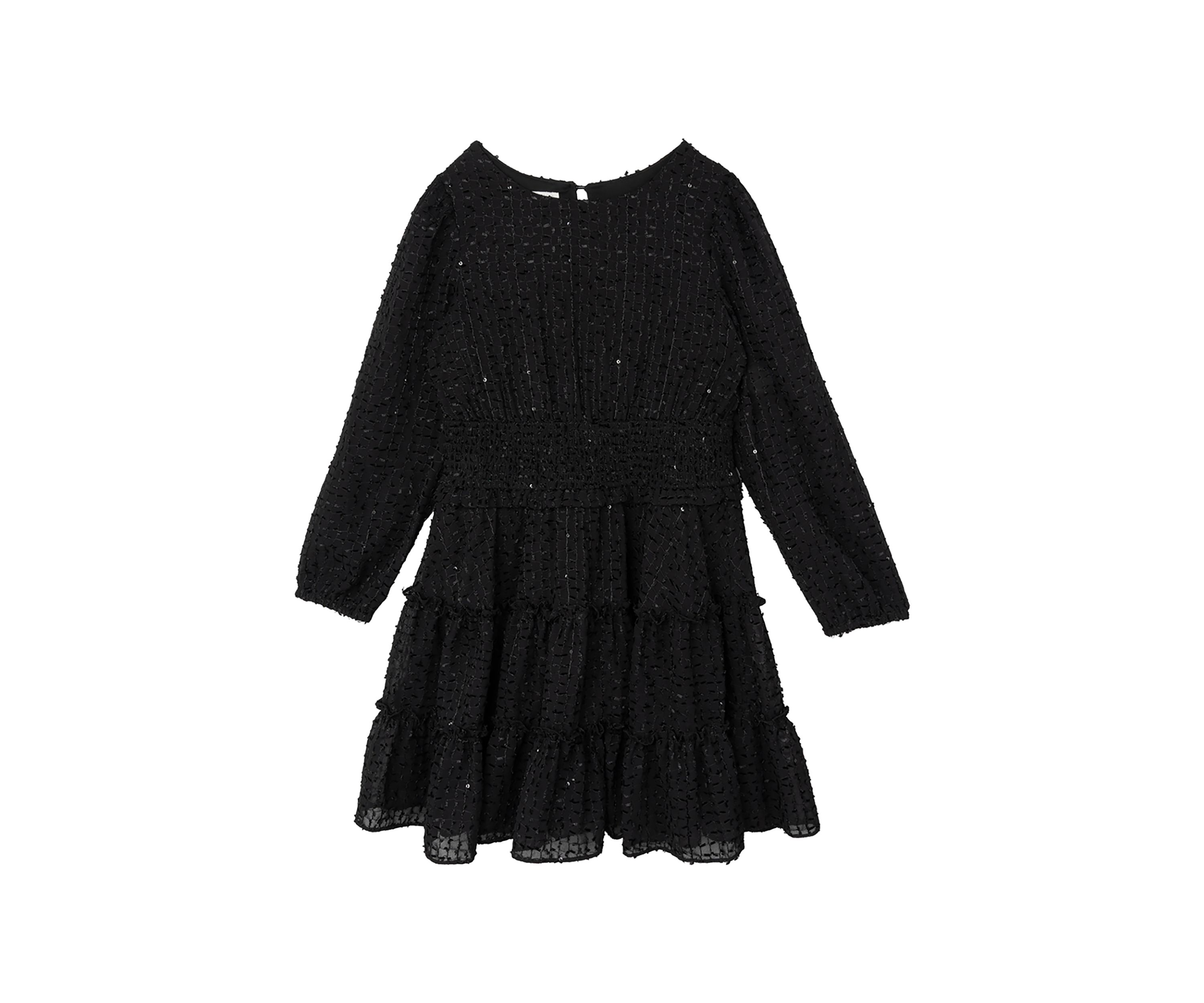 Girls 7-16 Fringe Sequin Clip Dot Smocked Chiffon Dress