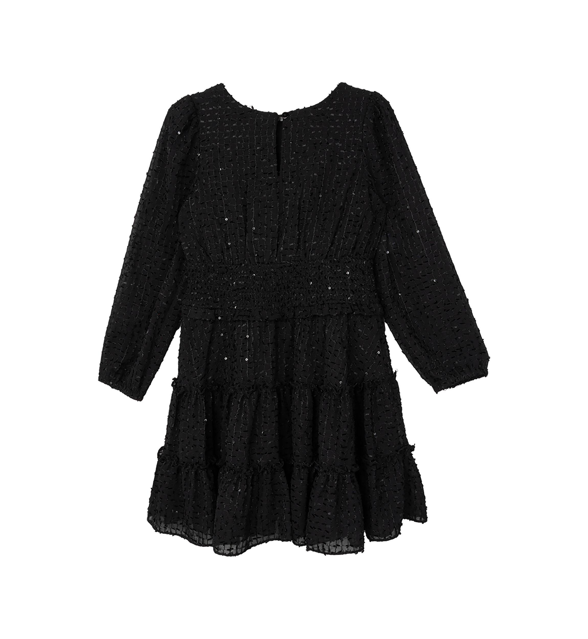 Girls 7-16 Fringe Sequin Clip Dot Smocked Chiffon Dress