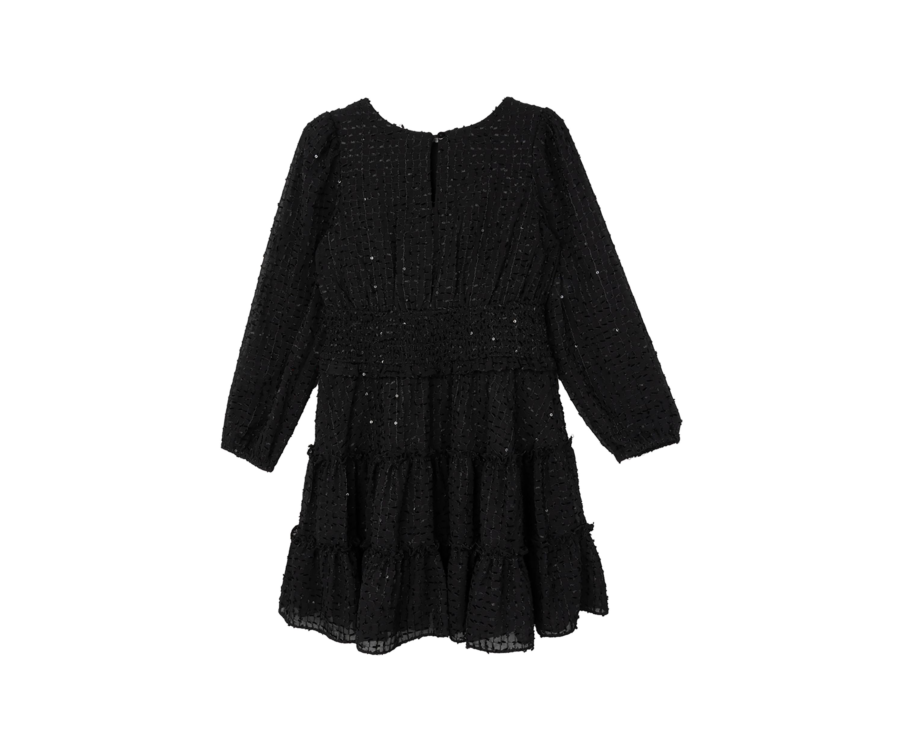 Girls 7-16 Fringe Sequin Clip Dot Smocked Chiffon Dress